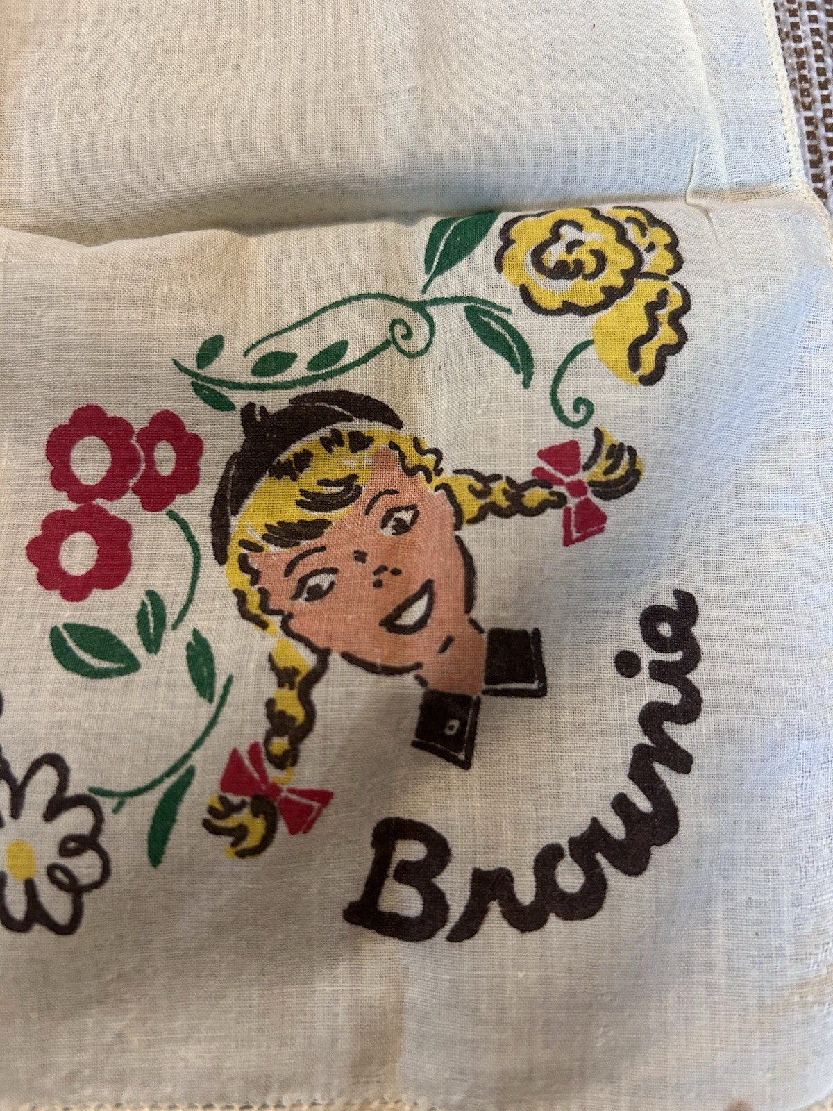 Vintage Brownie Girl Scout Handkerchief Hankie 8” Cotton Girl Scouts Mid century