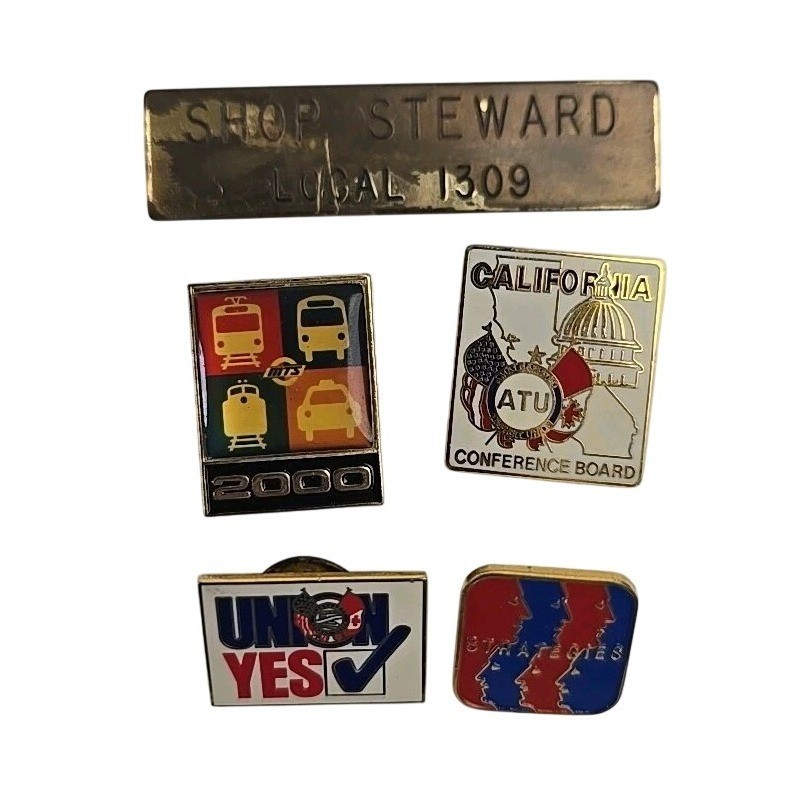 Vintage Union Pins Bundle ATU Local 1309 Shop Steward California Transit Labor