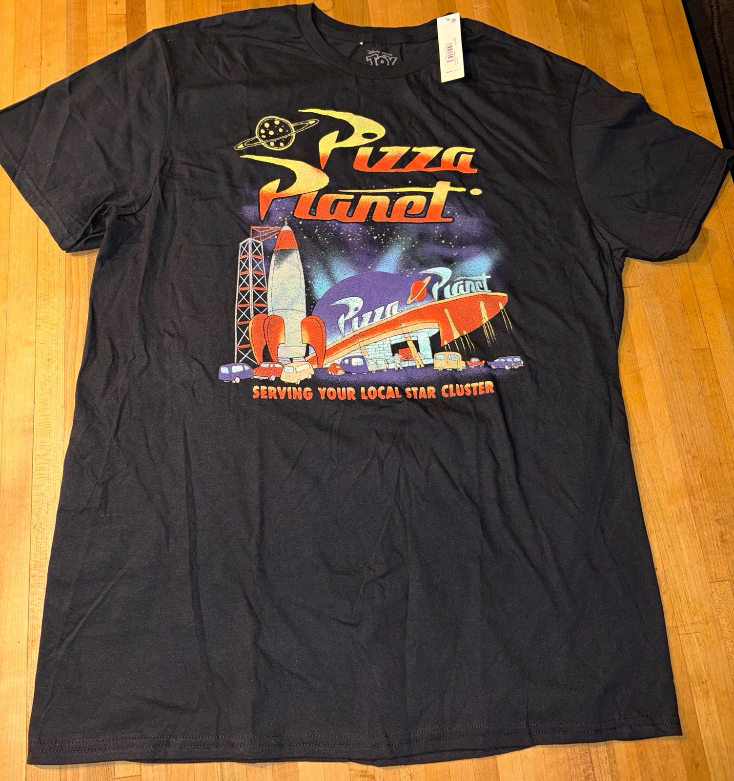 Disney Pixar Toy Story Pizza Planet Black Adult T-Shirt Size L