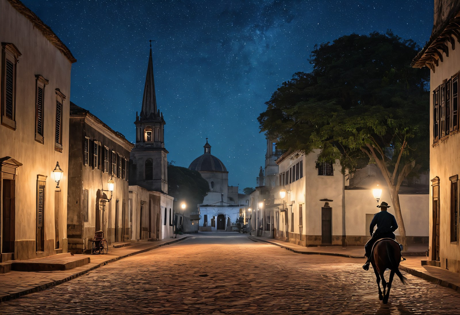 Galloping Through the Town Square - Night Alarm Poster Art