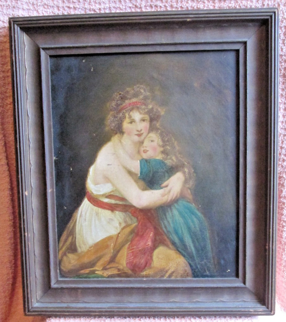 Antique Oleograph on Canvas – Vigée Le Brun “Self‑Portrait with Julie” c.1900