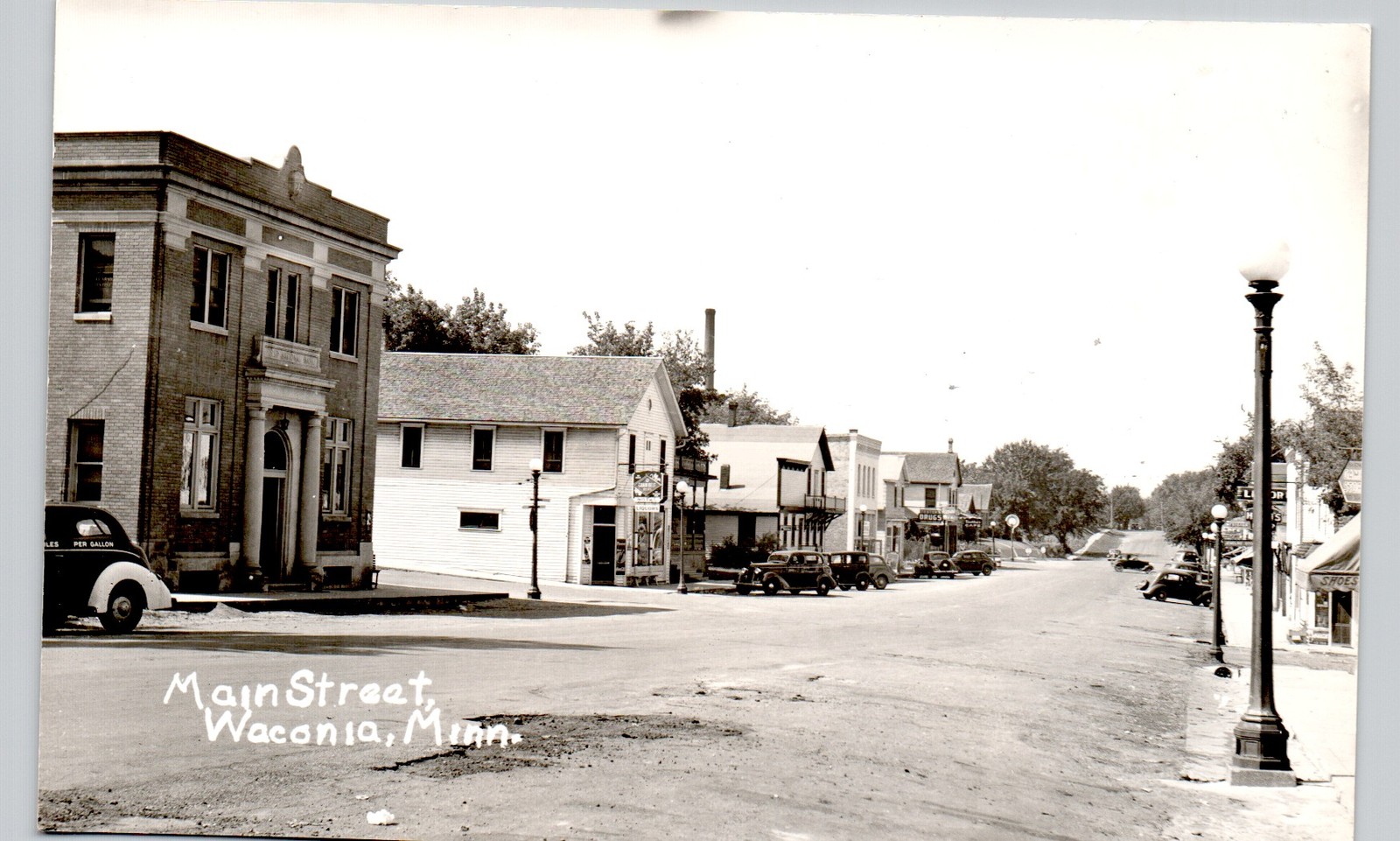 MAIN STREET waconia mn c1950 postcard minnesota real photo rppc downtown shops