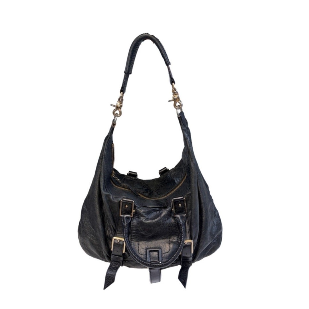 BOTKIER Black Leather Moto Large Hobo Shoulder Bag