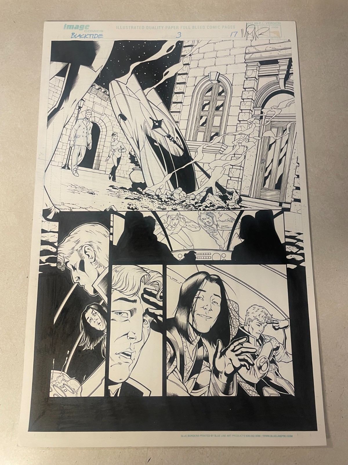 BLACK TIDE #3 ORIGINAL COMIC ART 2002 IMAGE CRASH SPACE SHIP OOPS half SPLASH