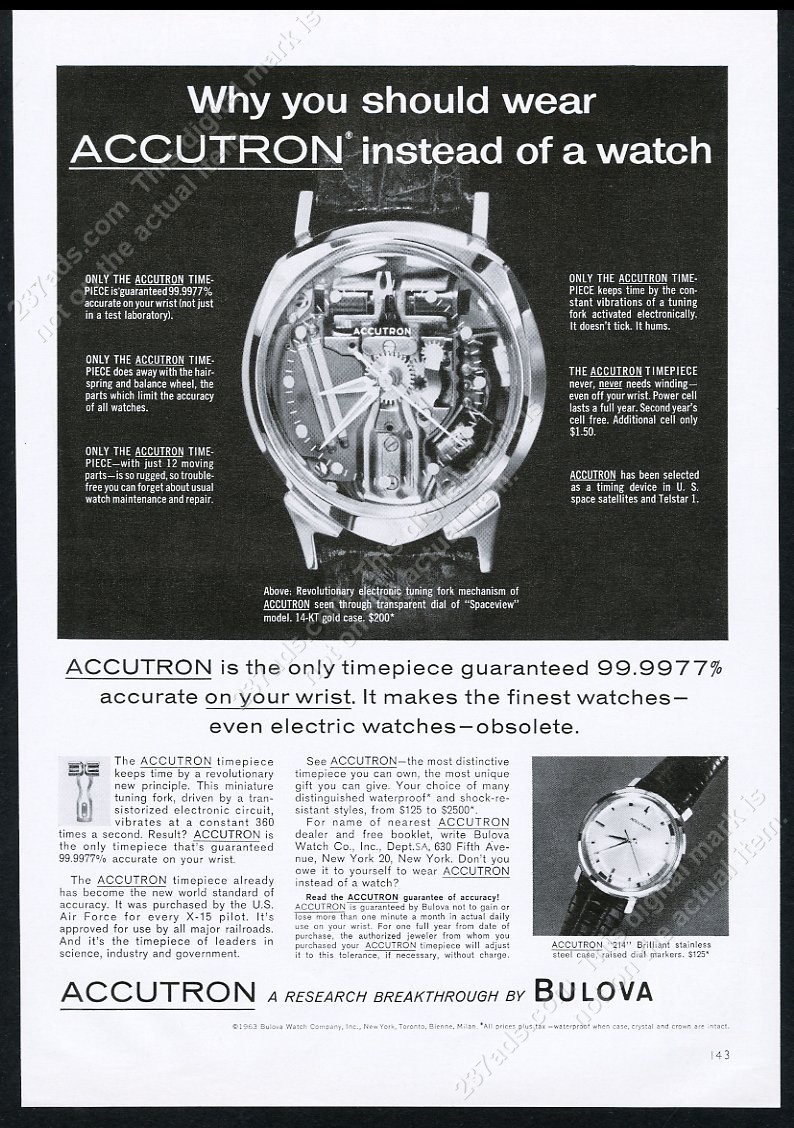 1963 Bulova Accutron Spaceview & 214 watch photo vintage print ad