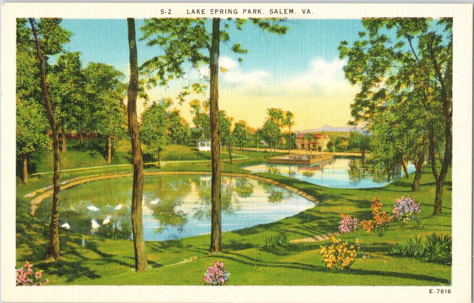 Vintage Linen Postcard Asheville NC Park Pond E-7816 by Asheville Post Card Co.
