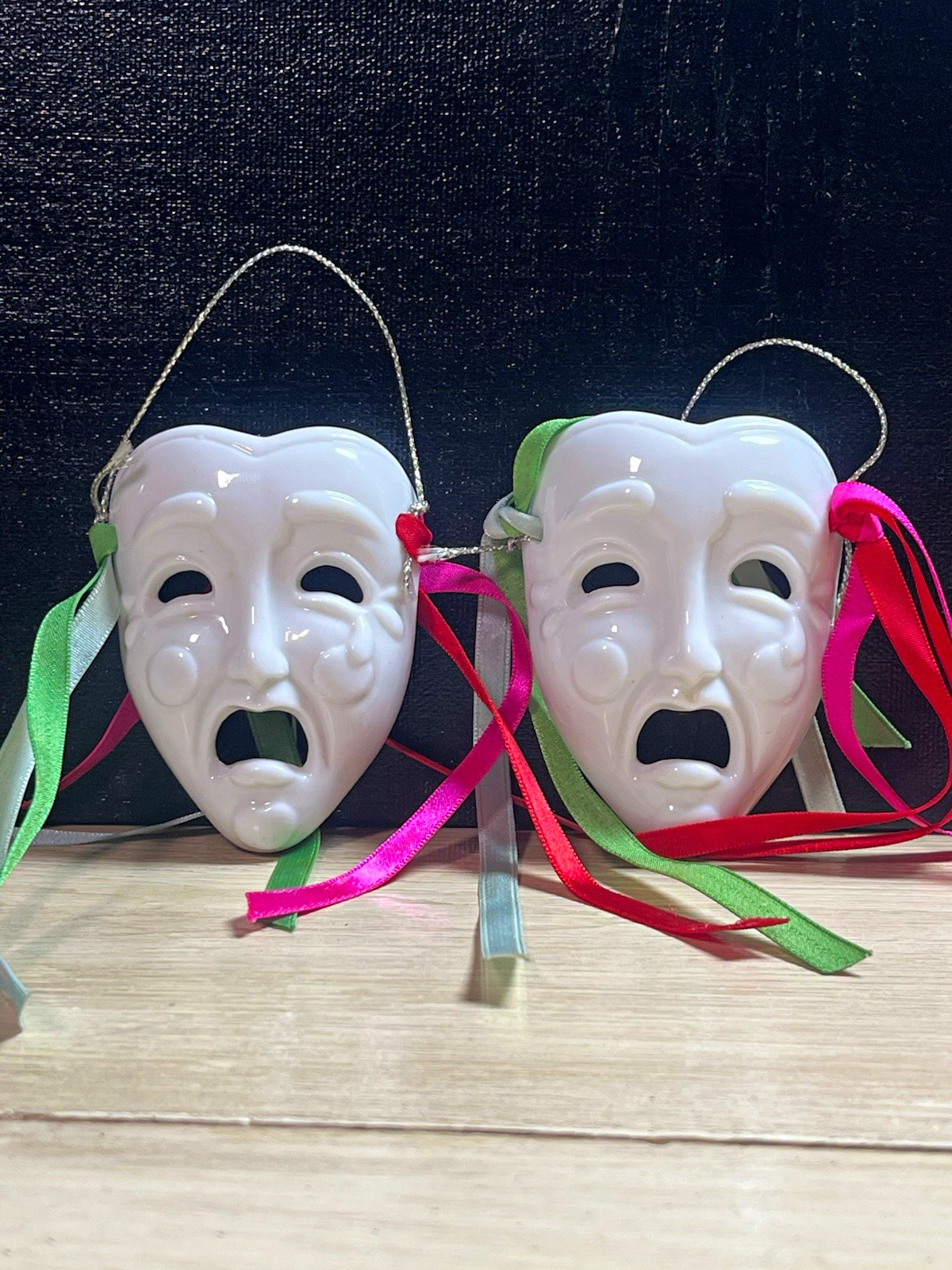 Vintage 1984 Kurt S Adler Porcelain Theater Mask Ornaments Set of 2 Tragedy