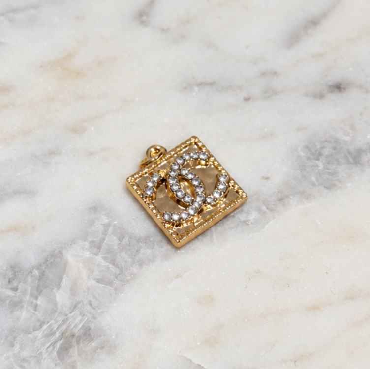 Designer Rhinestone Gold Square Zipperpull | set of 1