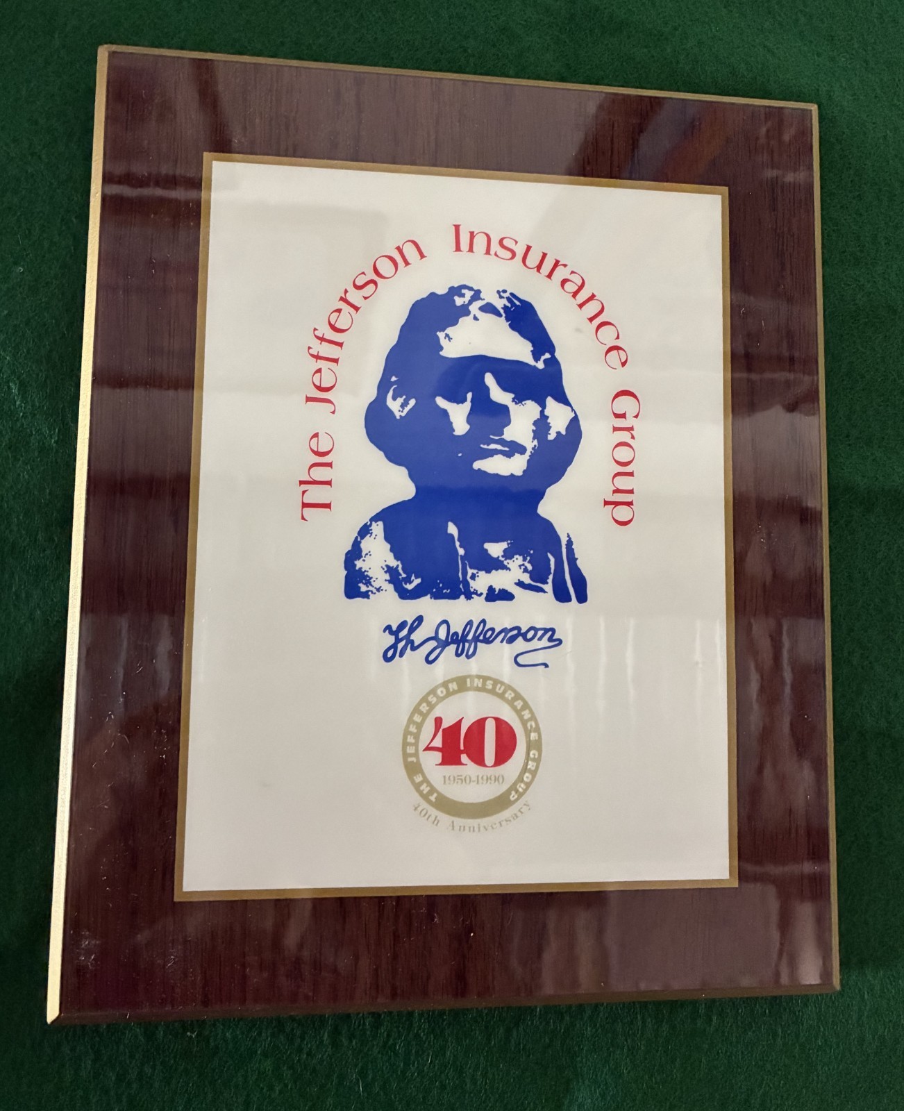 Jefferson Insurance Company Agency Plaque – 40th Anniversary