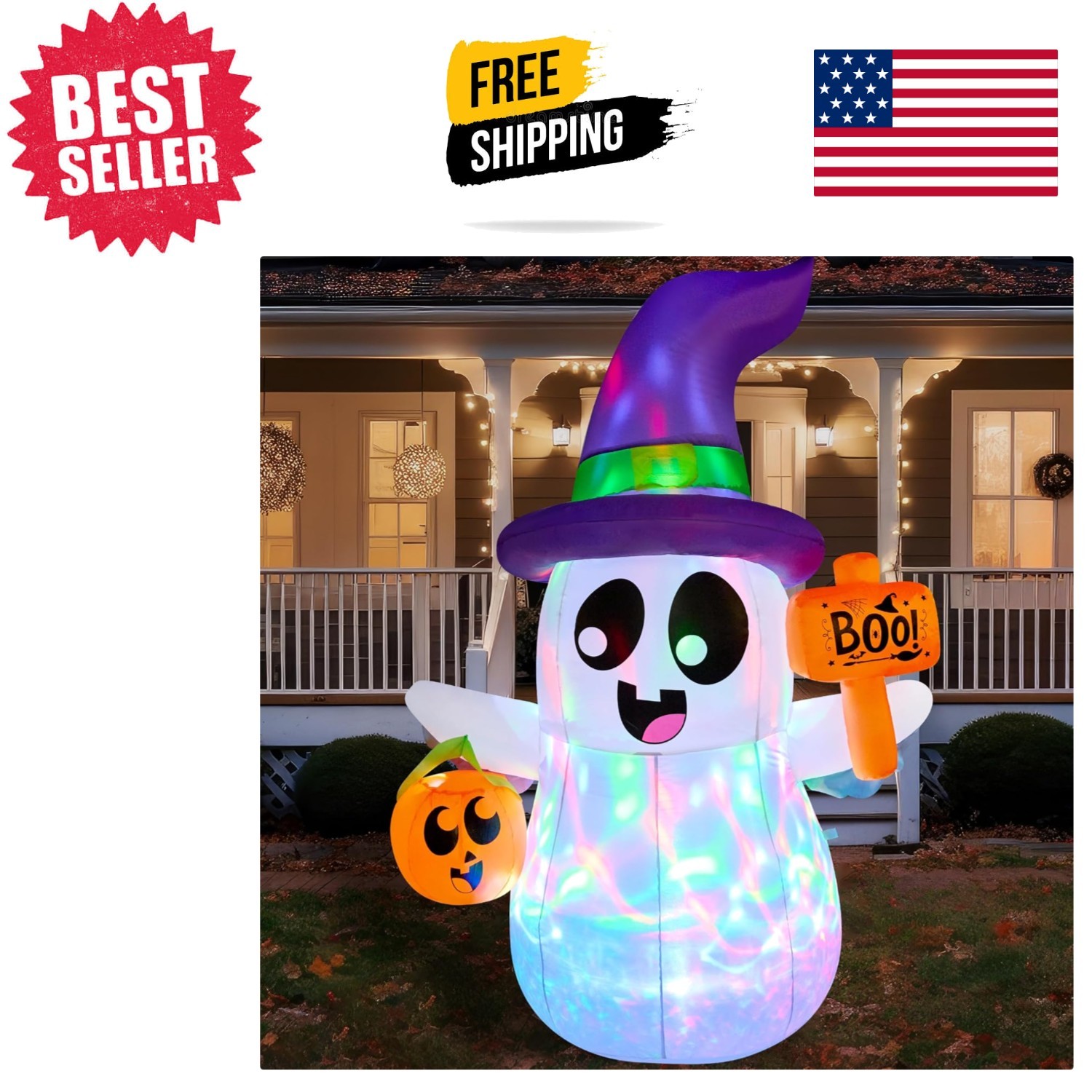 Charming 5FT LED Ghost Inflatable - Perfect for Halloween Outdoor Decor