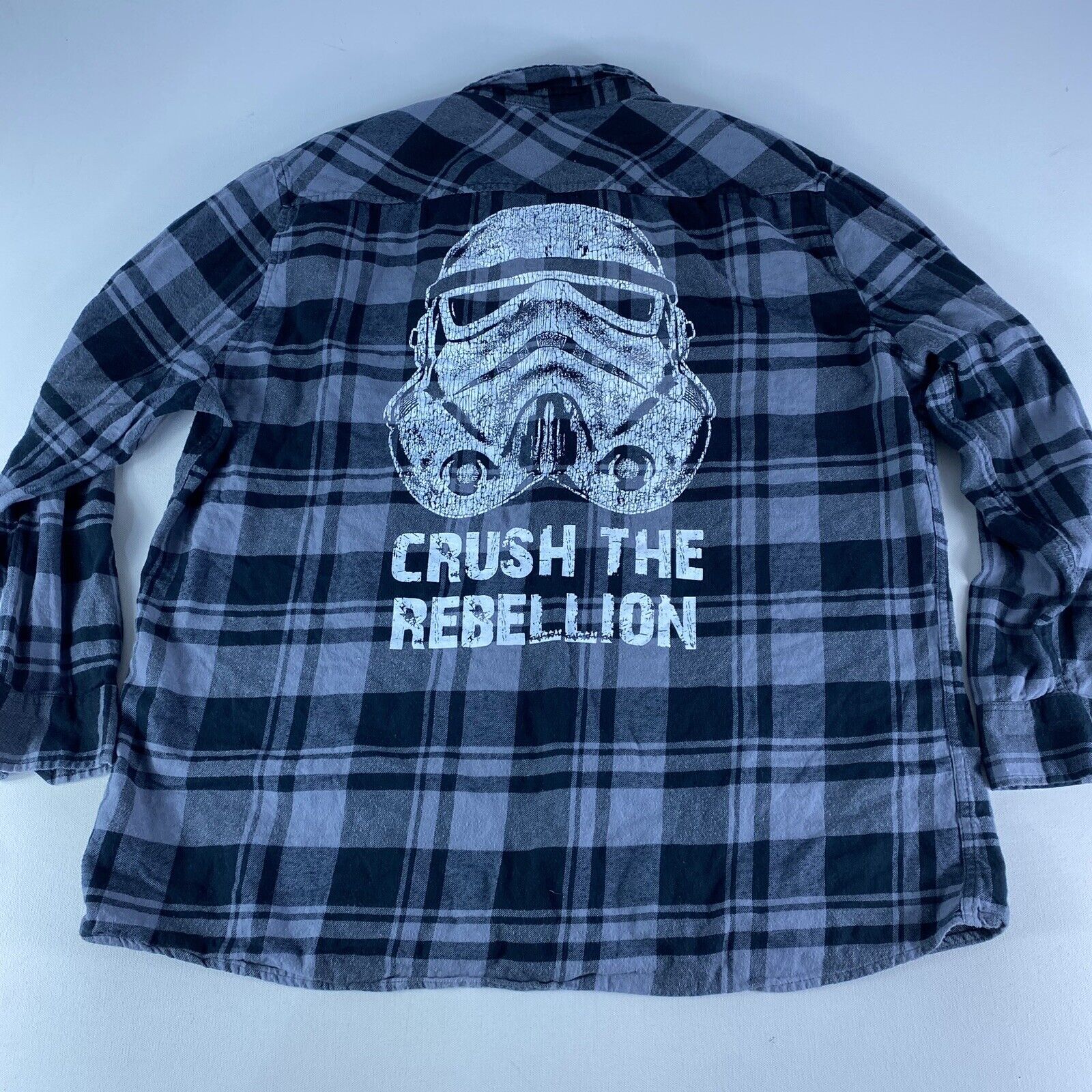 STAR WARS Disney Stormtrooper Plaid Flannel Shirt Mens XXL Crush the Rebellion