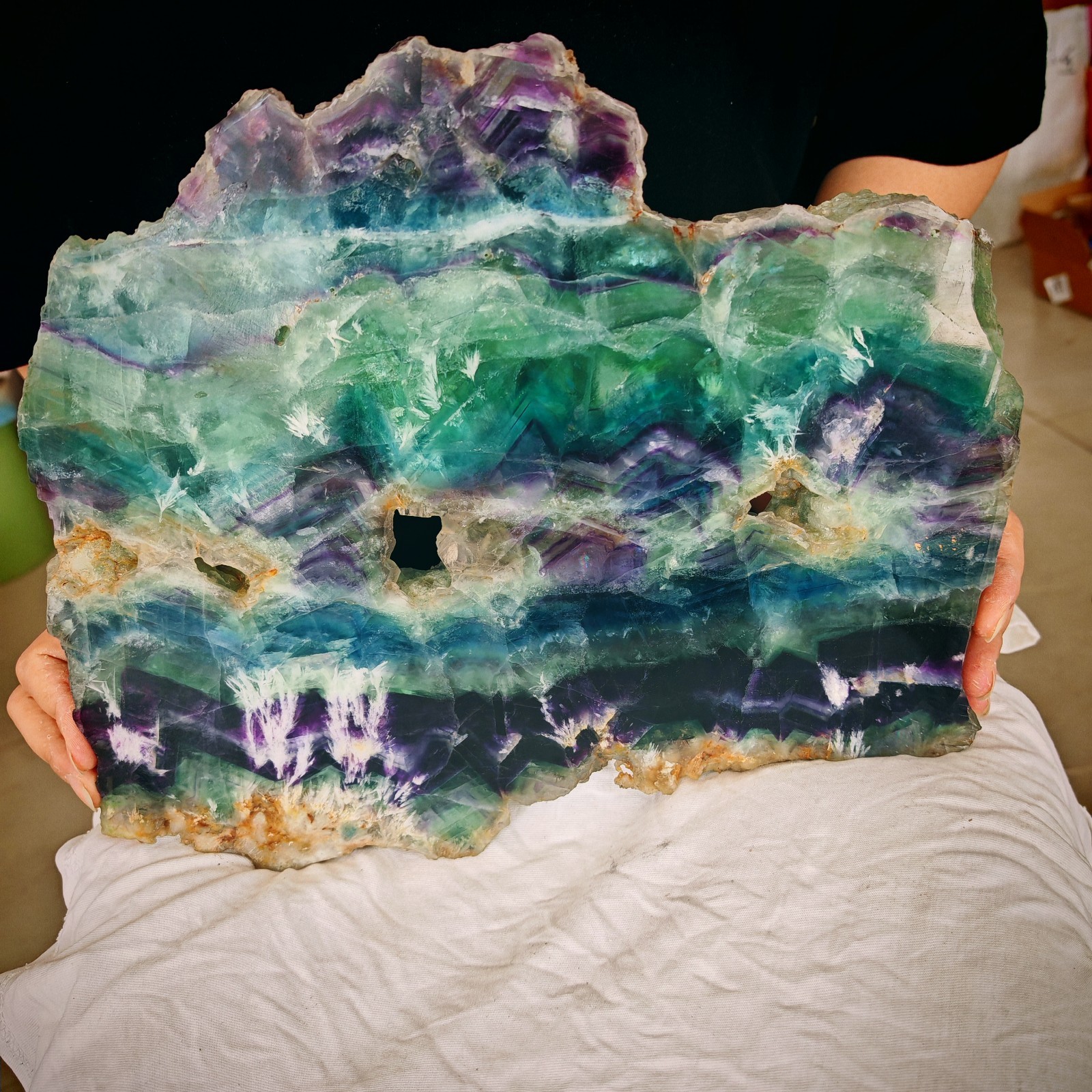 9.57 LB Natural Rainbow Fluorite Slab Reiki Healing Mineral Home Display Decor