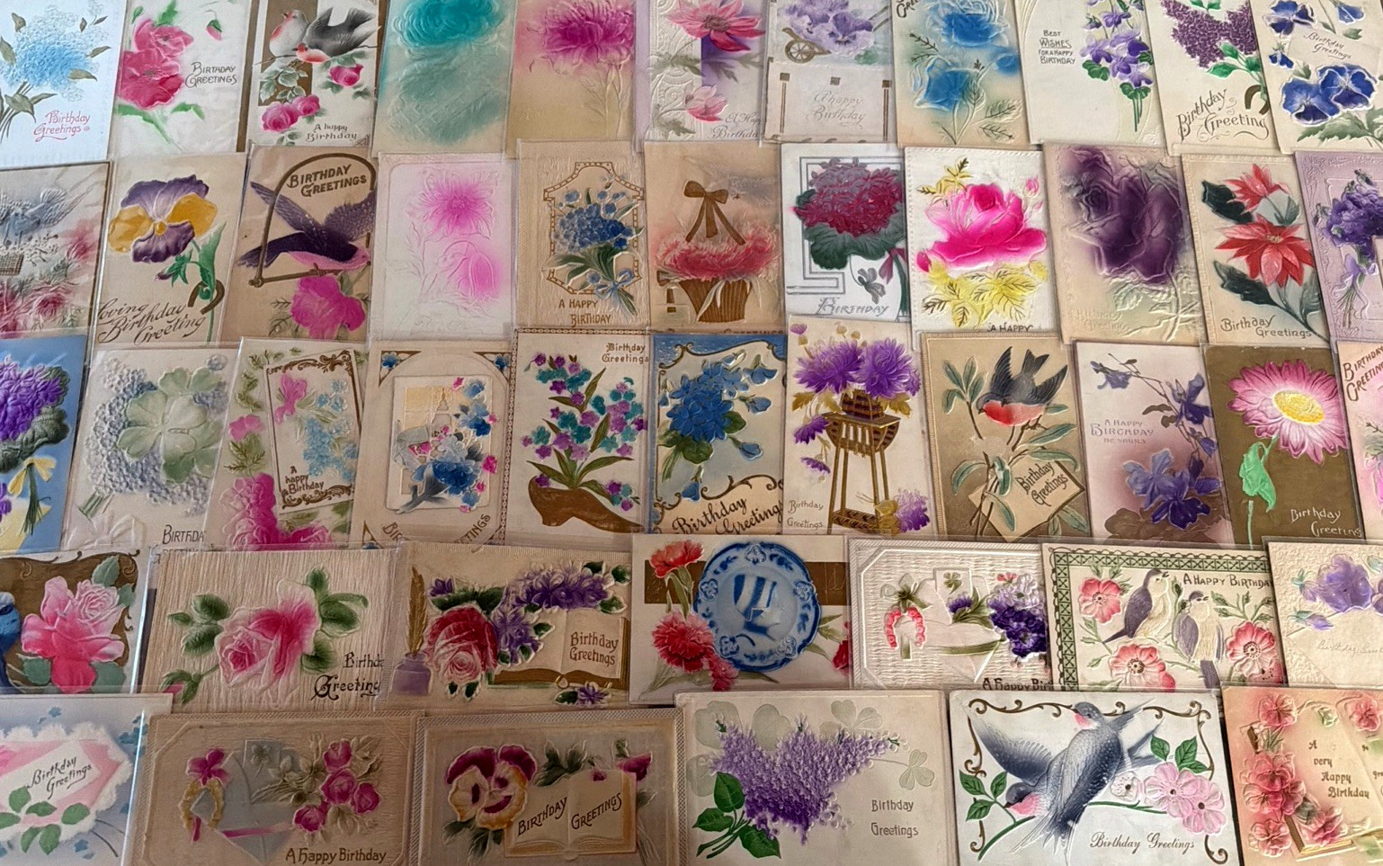 Lot of~60~Antique Postcards Airbrushed Embossed Greetings 1900's~in sleeves~s900