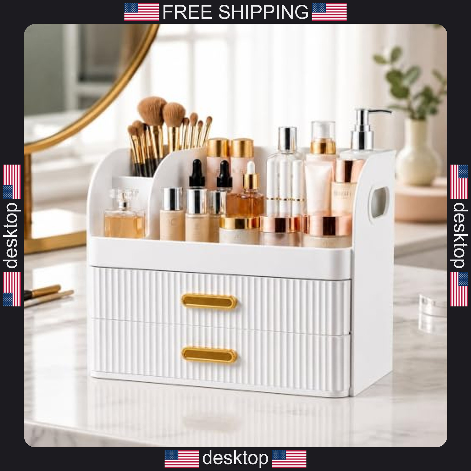 Makeup Organizer with Drawers and Brush Holder for Vanity