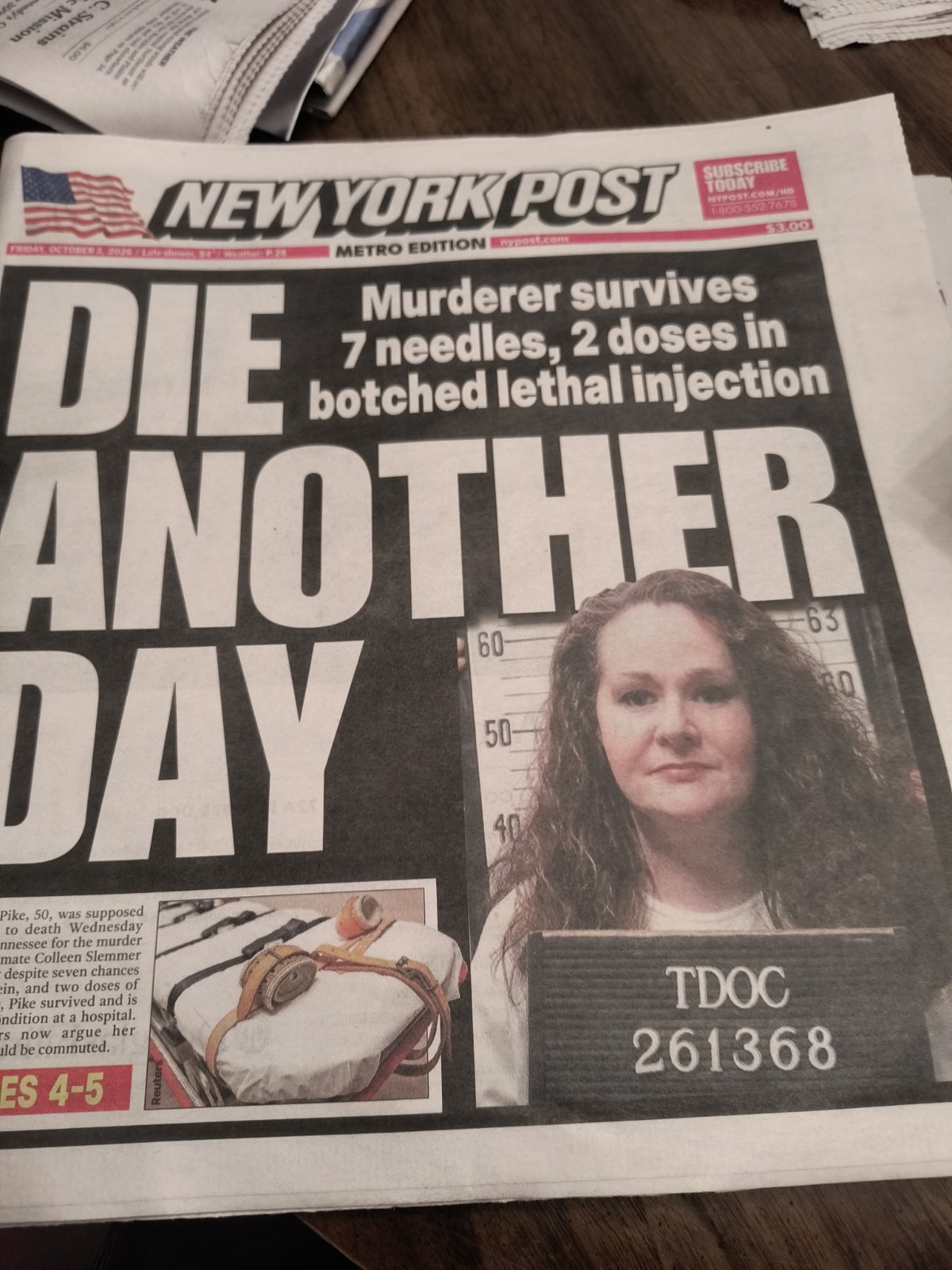 The New York Post Friday October 2 2026DIE ANOTHER DAY