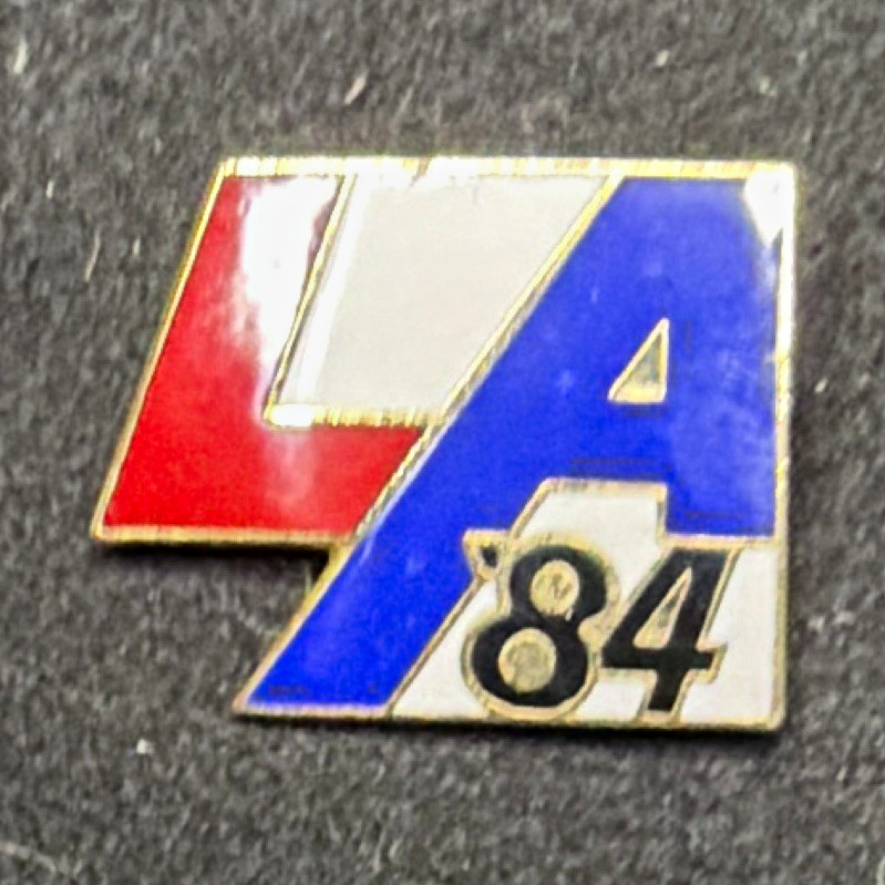 Vintage LA 84 1984 Olympics Pinback Lapel Pin Red White Blue Gold-Tone
