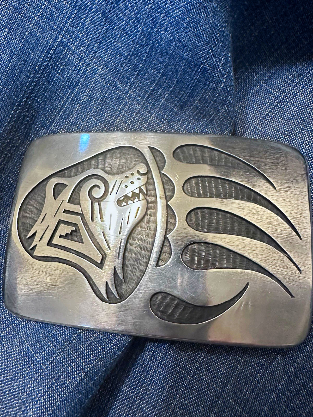 Vintage Native American Hopi overlay sterling silver belt buckle 55 grams