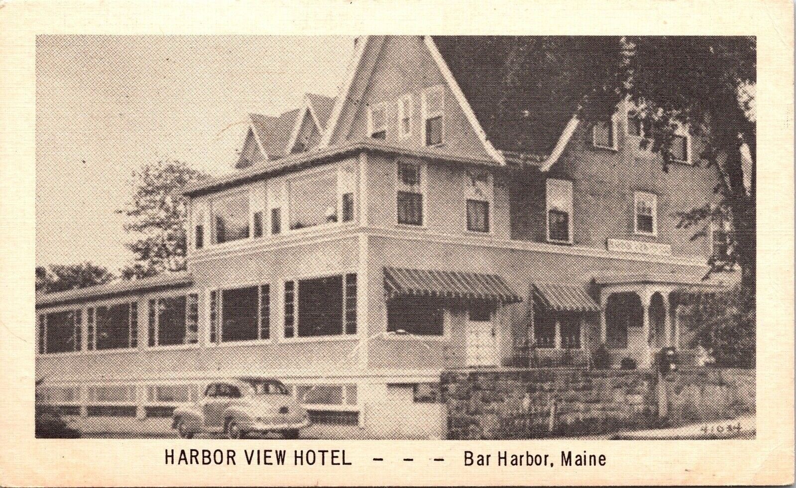 Scenic View Harbor View Hotel Maine Black White Postcard Antique Car Unused UNP