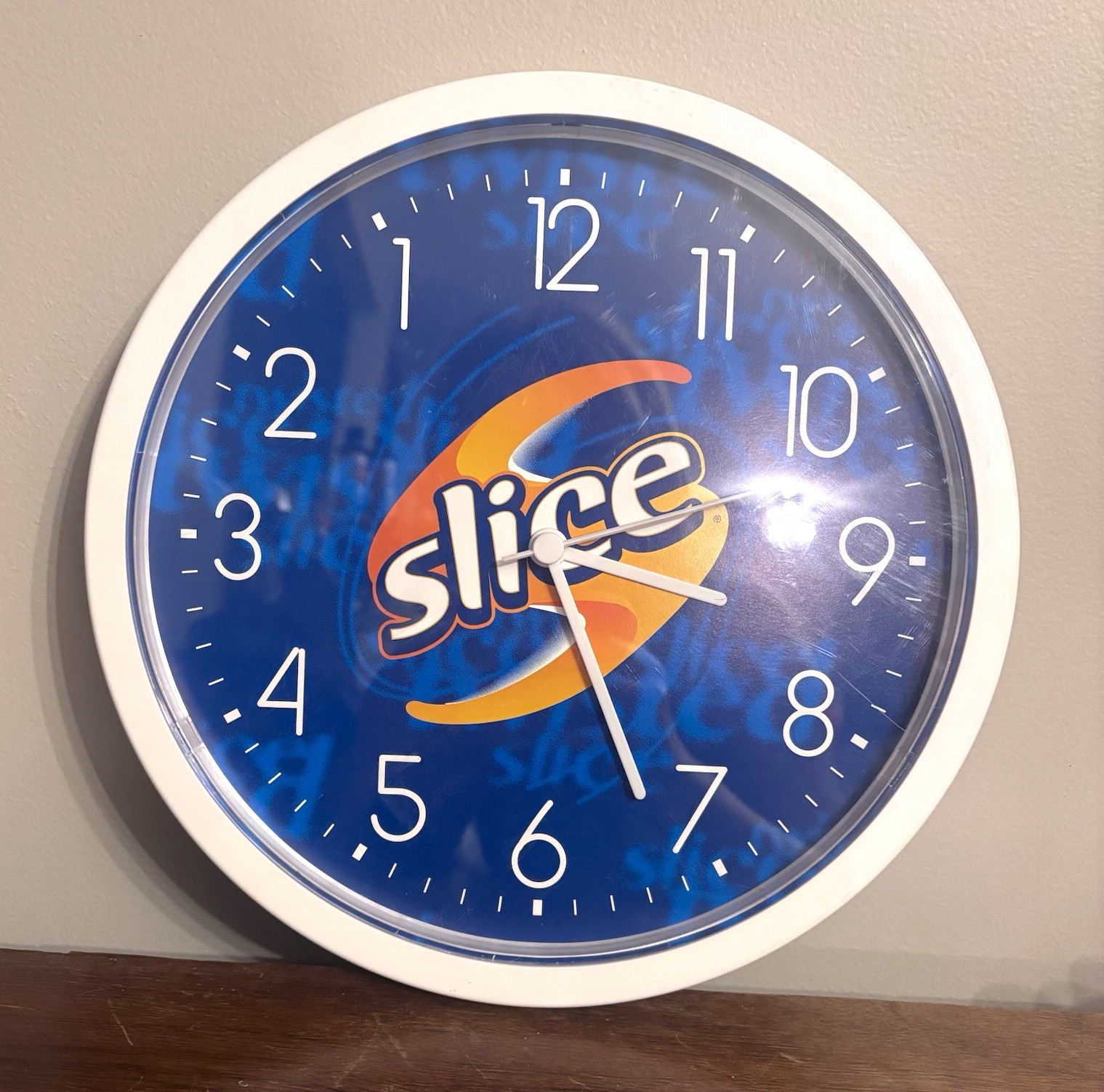 Vintage 1980s Slice Soda Wall Clock Plastic Blue Face Quartz Pepsi Co Vintage 1980s Slice Soda Wall Clock Plastic Blue Face Quartz Pepsi Co