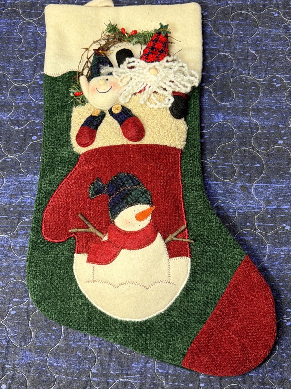 VTG Dan Dee MTY 3D Plush Christmas Stocking Dandy Santa Snowman with Elf 18\