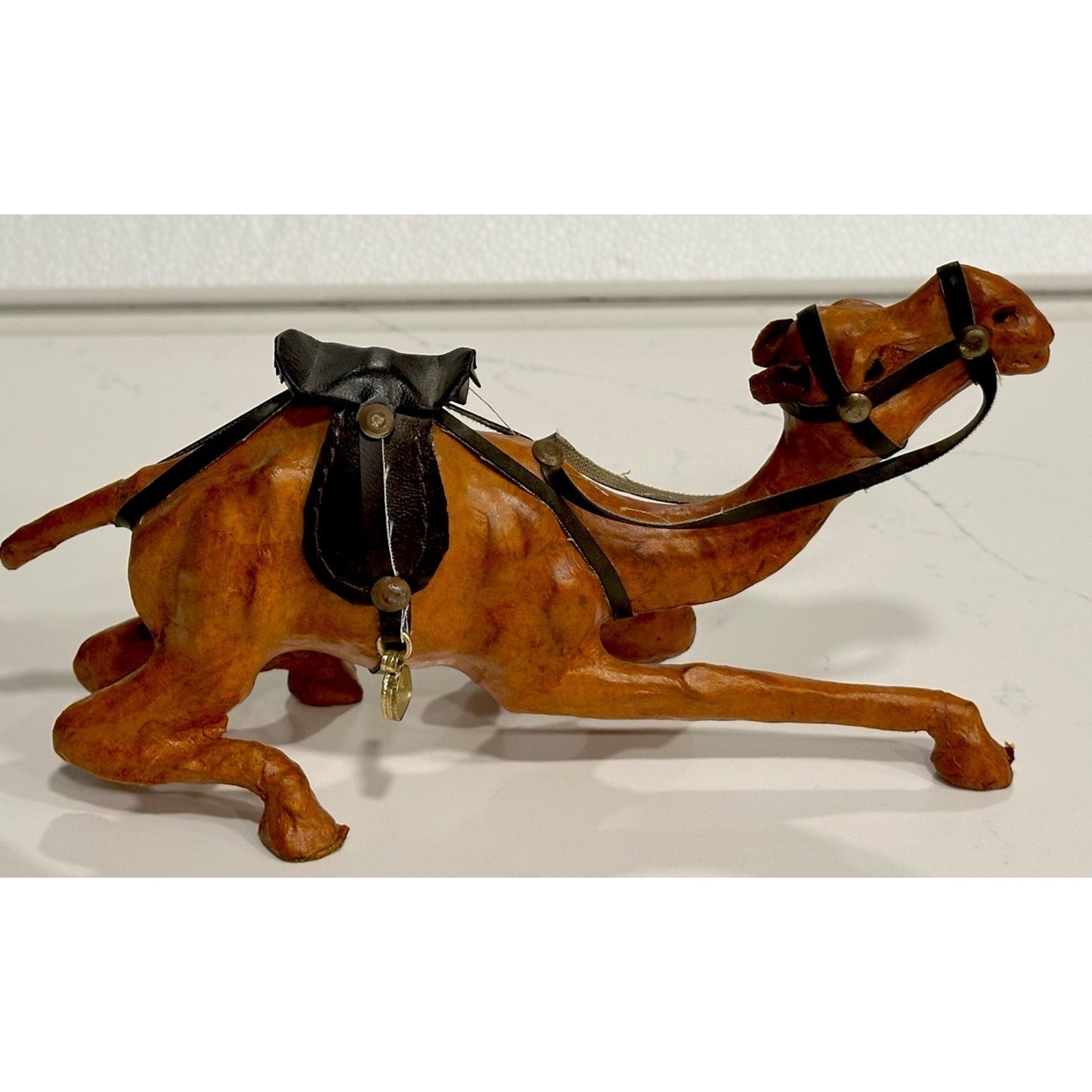 Vintage Handcrafted Leather Wrapped Camel Figurine – Mid-Century Boho Decor