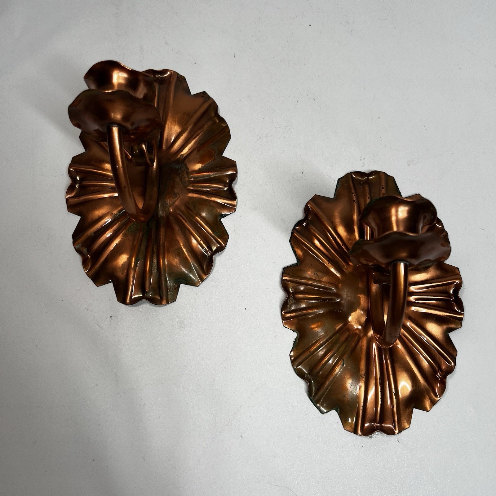 Vintage Gregorian Copper Candle Sconces, Solid Copper, USA Made