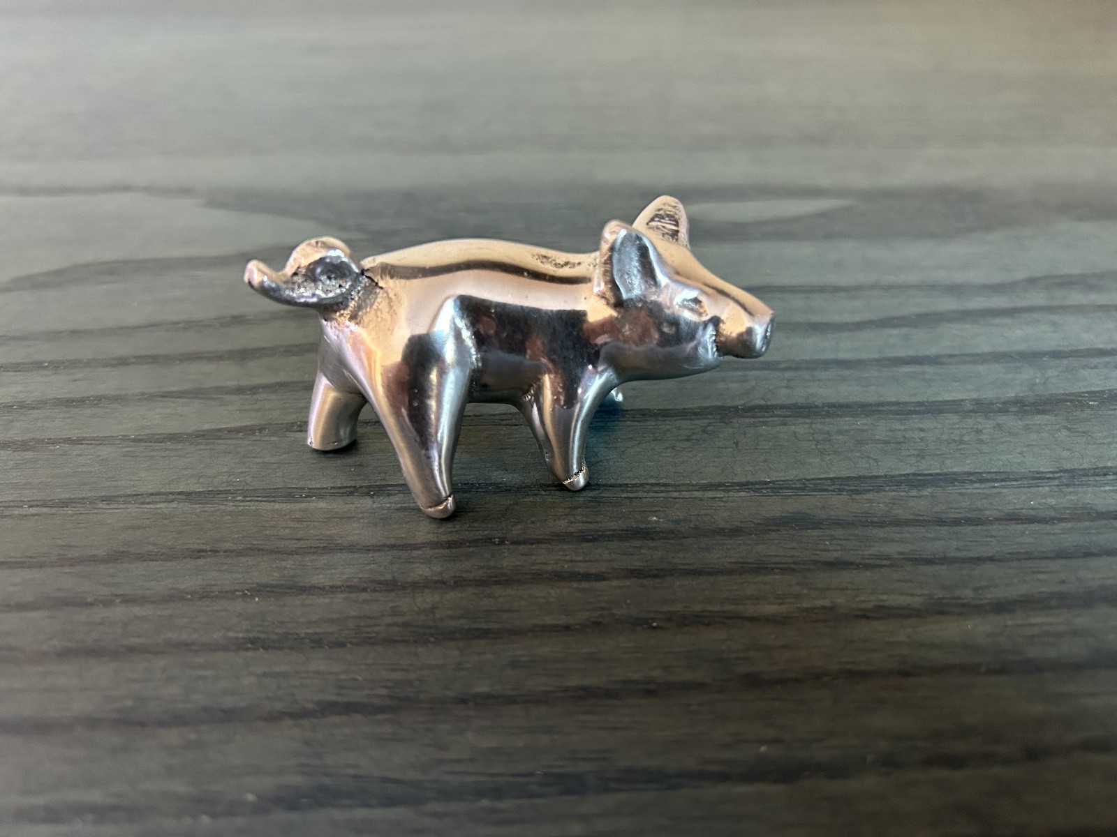 Vintage Silver Metal Pig Figurine Charming Rustic Farmhouse Cute