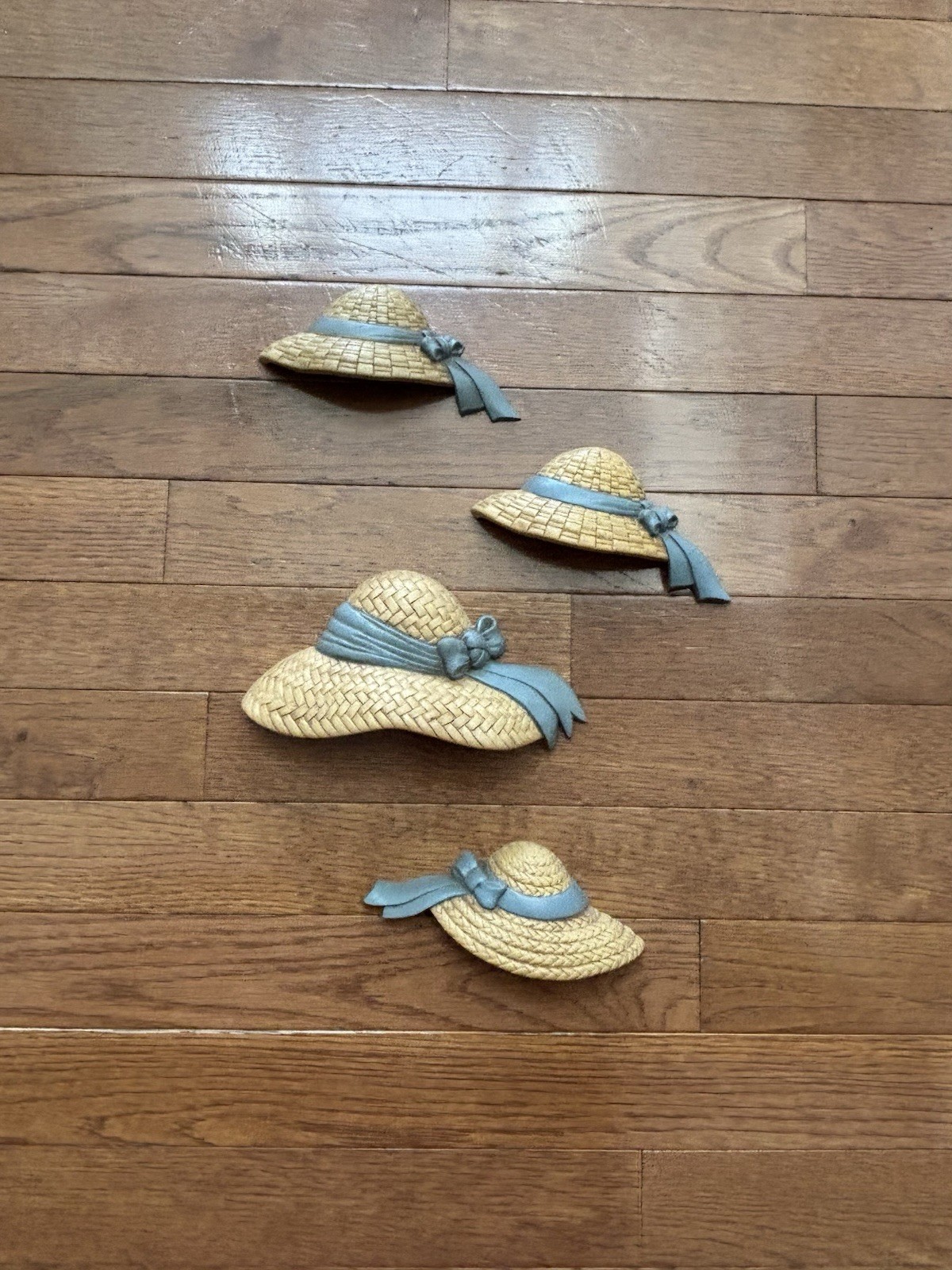 Vintage 1980\'s Burwood Straw Hat Set of 4 Wall Decor Plaques