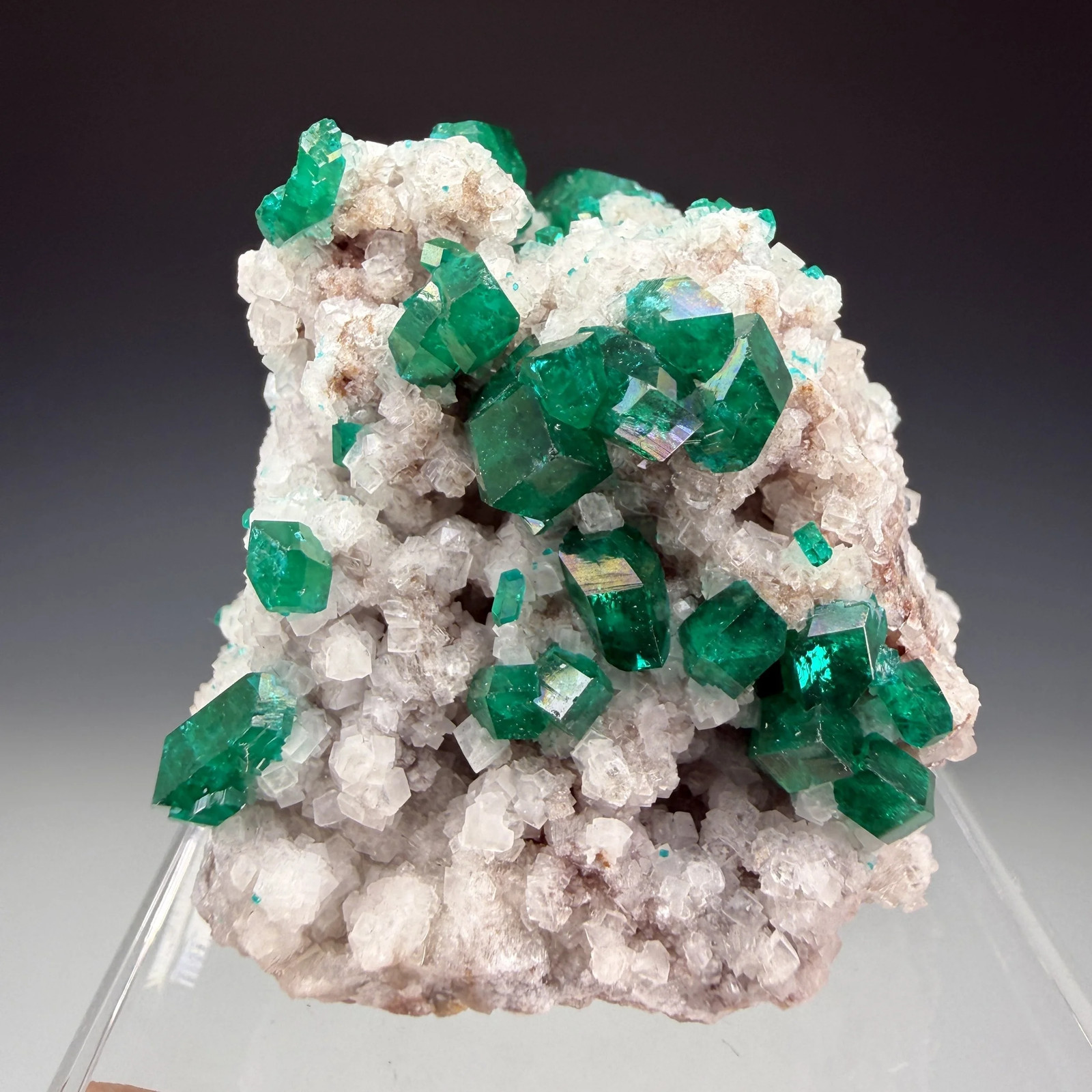 Dioptase, Calcite, Tsumeb Mine, Oshikoto Region, Namibia