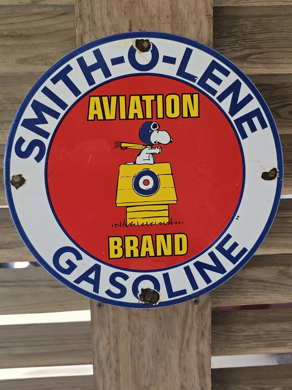 VINTAGE 1959 \'\'SMITH-O-LENE GASOLINE\'\' PUMP PLATE PORCELAIN SIGN 