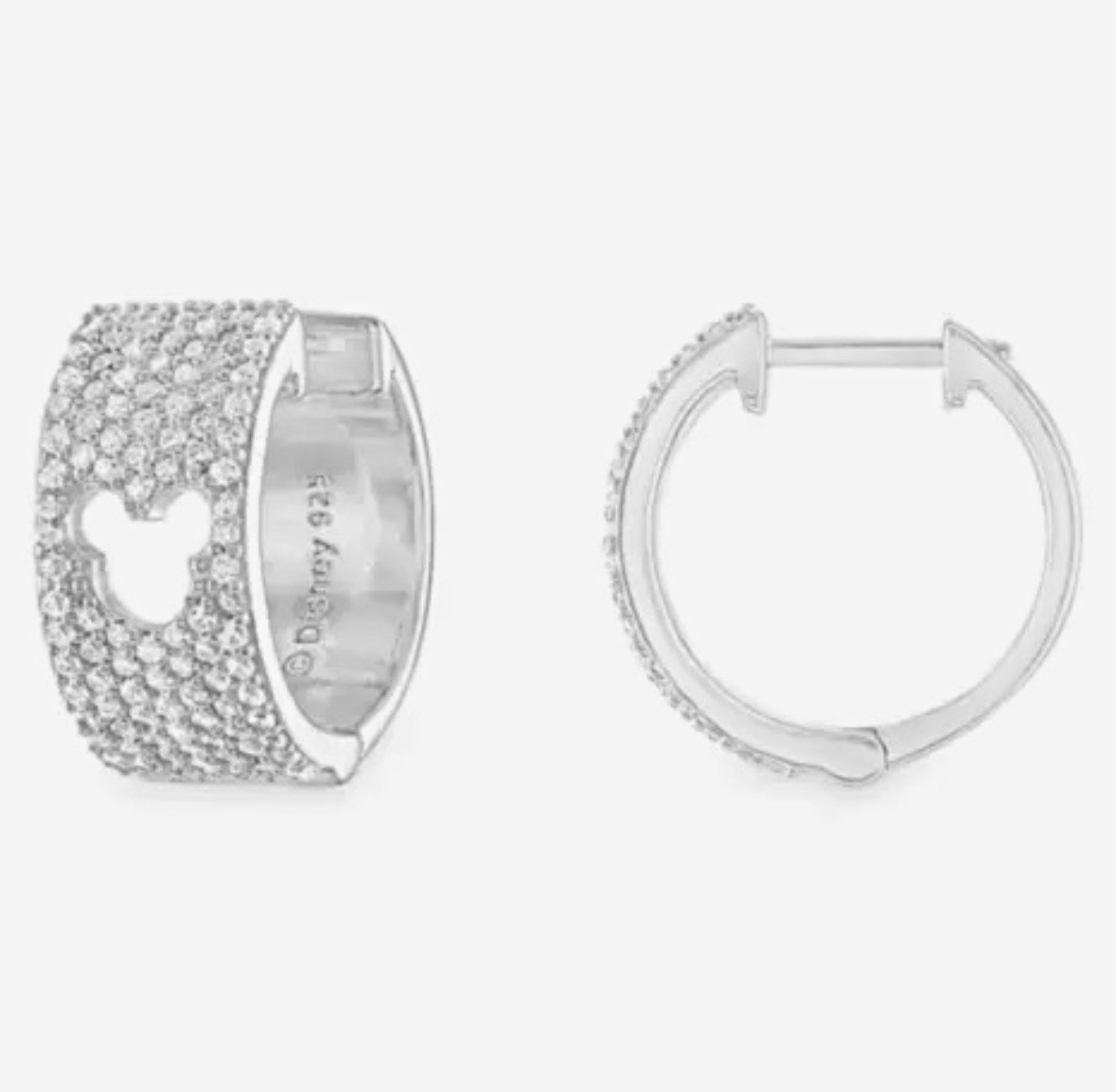 Disney 925 Sterling Silver Mickey Mouse Cutout Pavé Huggie Hoop Earrings