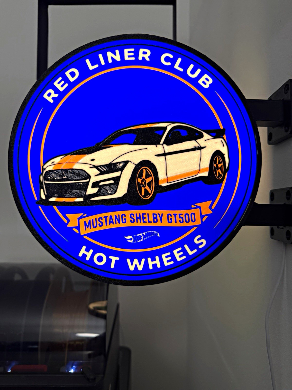 Hot Wheels Red Liner Club Mustang Shelby GT500 Wall Sign Light, Plastic