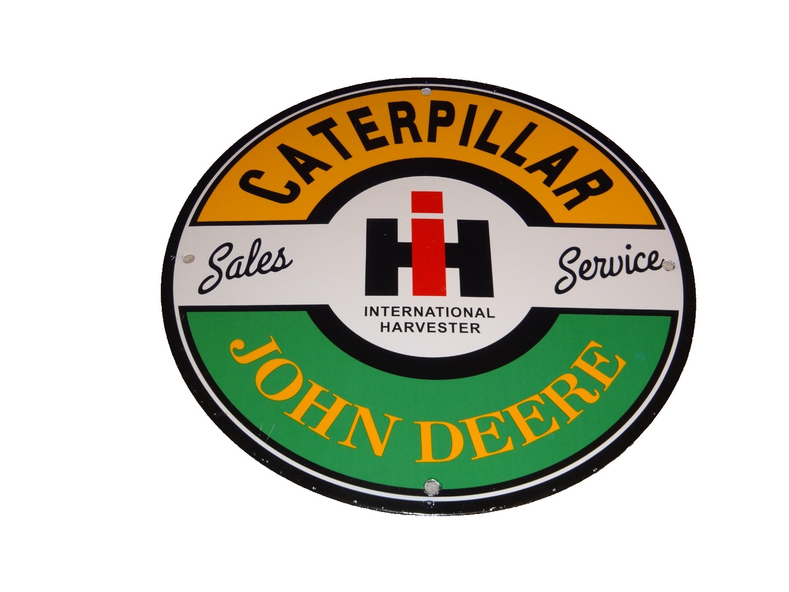 VINTAGE JOHN DEERE & CATERPILLAR FARM TRACTOR SALES SERVICE PORCELAIN METAL SIGN