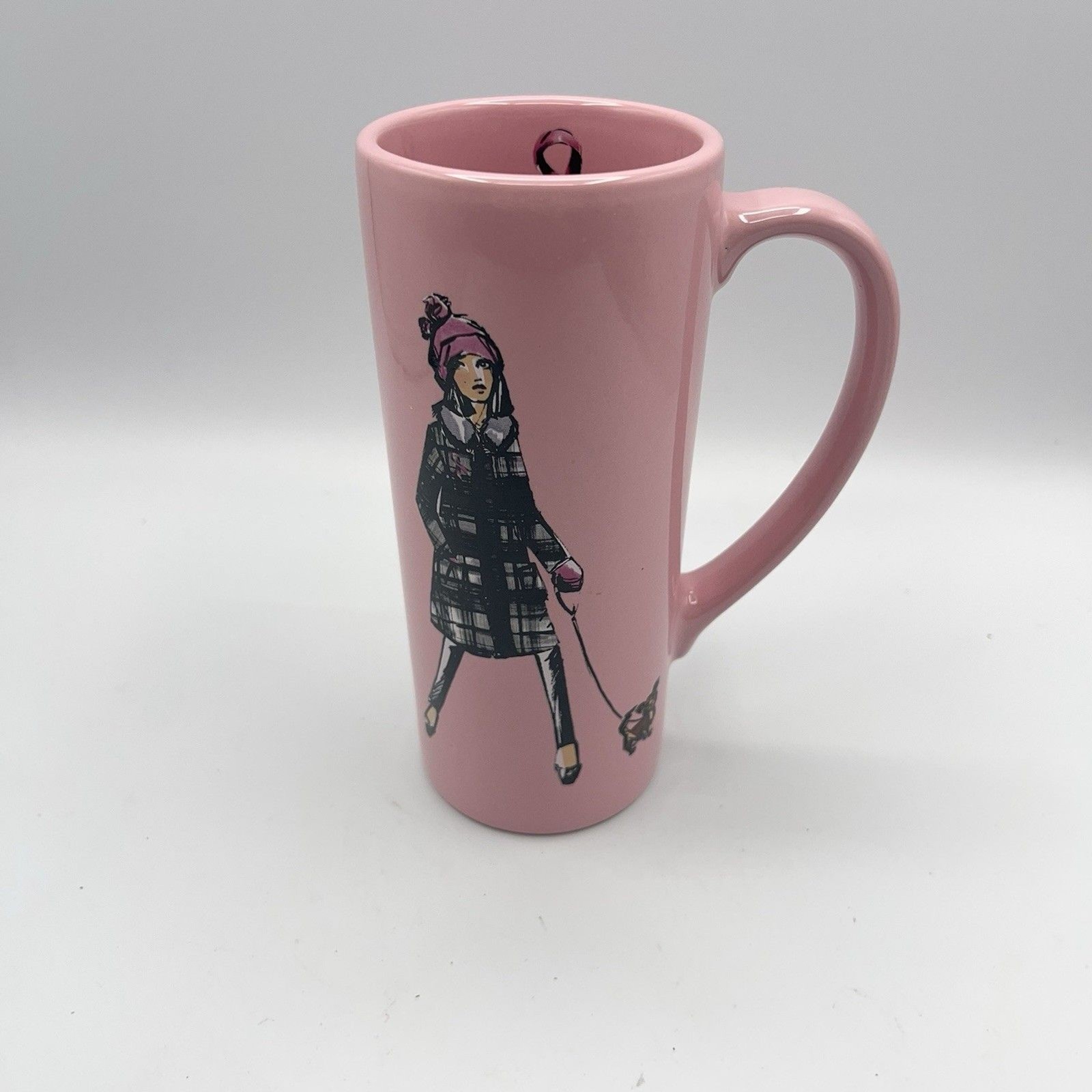 Simply Vera Wang Pink Tall Skinny Mug-Girl with Puppy Pink Cancer Ribbon
