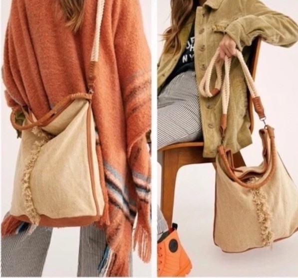 Free People Wilhelmina Summer Bucket Bag New  Leather Cotton Large