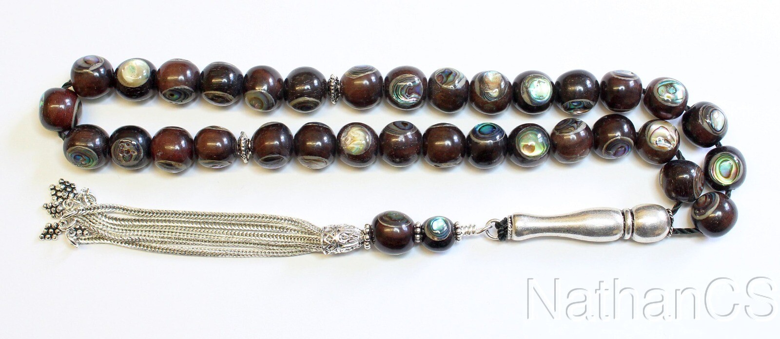 Tesbih Prayer Beads Komboloi Ebony inlaid with Paua Shell Unique Collector\'s XXR