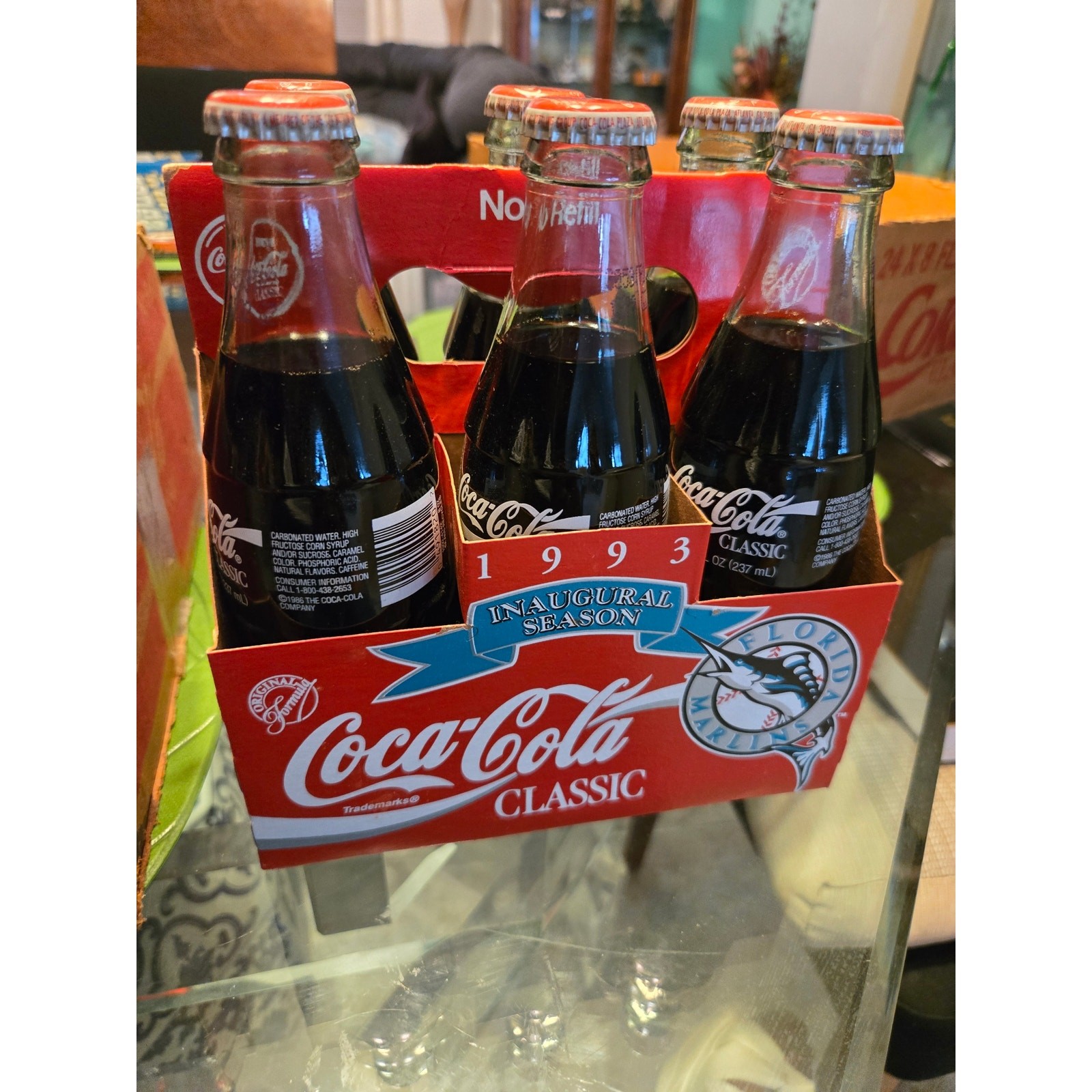1993 Florida Marlins Inaugural Season Coca-Cola 6 Pack. Original Bottle W/ Drink