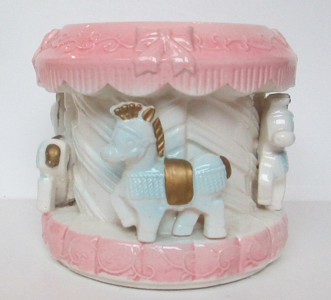 VINTAGE RUEBENS JAPAN HORSE CAROUSEL CERAMIC PLANTER NURSERY DECORATION BB1