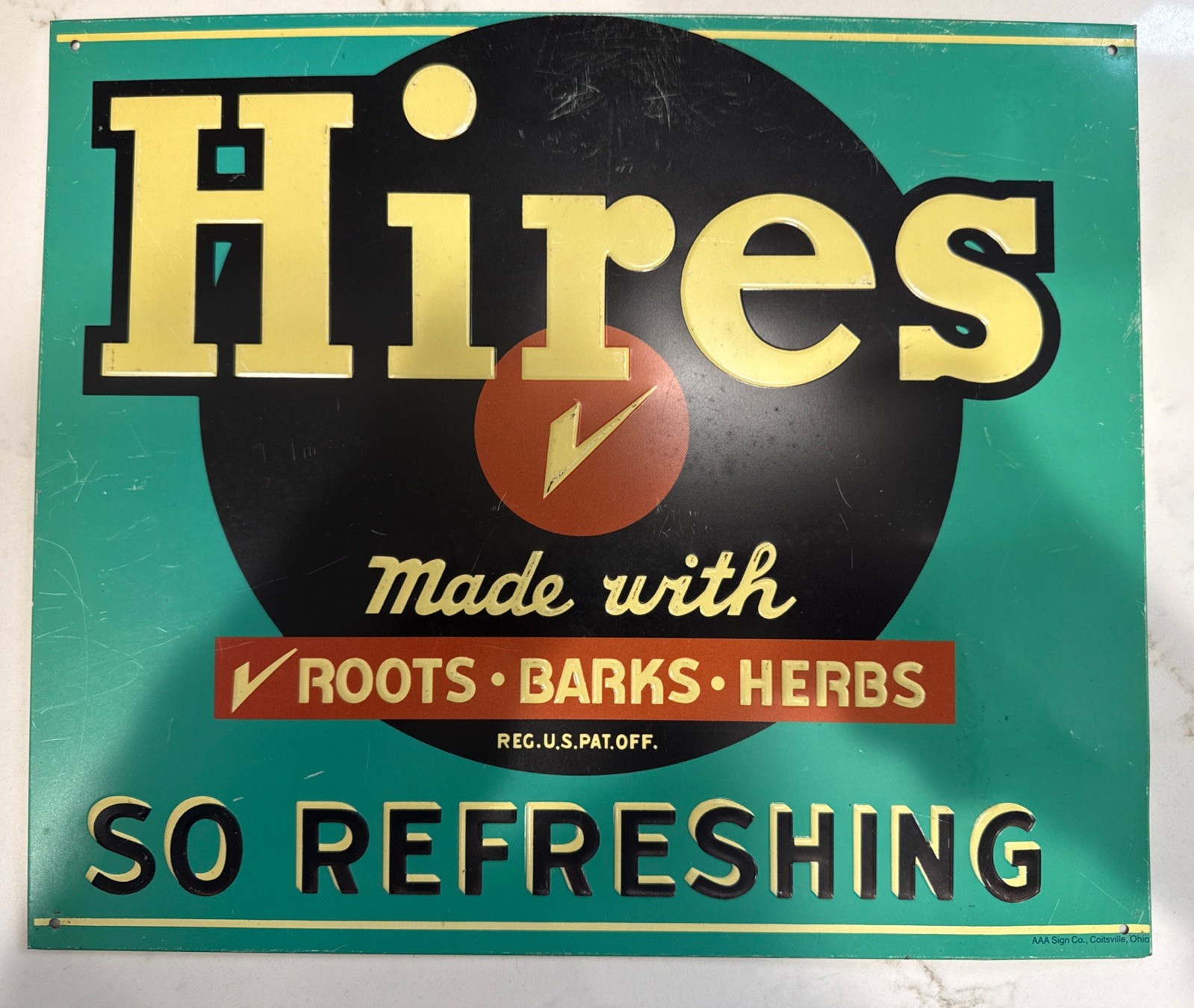 Vintage 1950s, HIRES ROOT BEER ,SO REFRESHING, Original Tin tacker. 12x14\