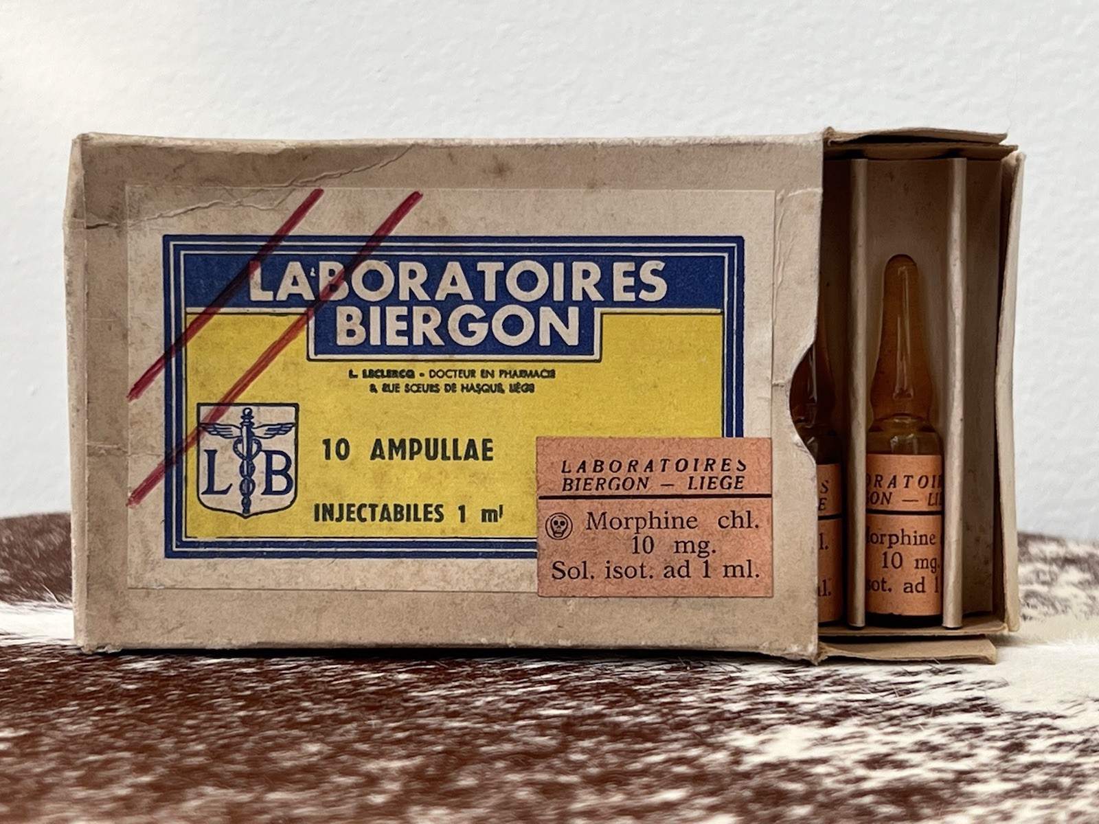 Vintage Biergon Laboratory Morphine Ampule Box - Belgium - Rare Pharmaceutical Vintage Biergon Laboratory Morphine Ampule Box - Belgium - Rare Pharmaceutical