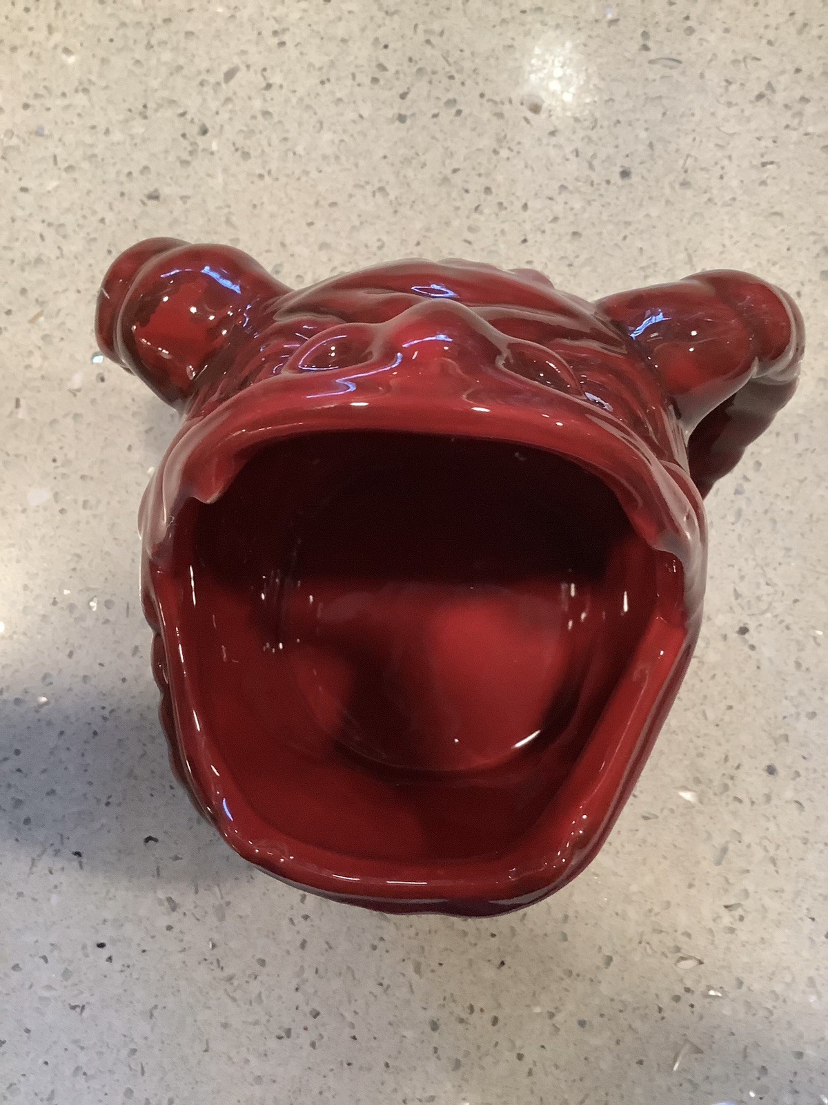 KRAMPUS MUG, Ceramic, Ugly, Scary, Deep Red, Open Mouth, Sculpted Horn Handles