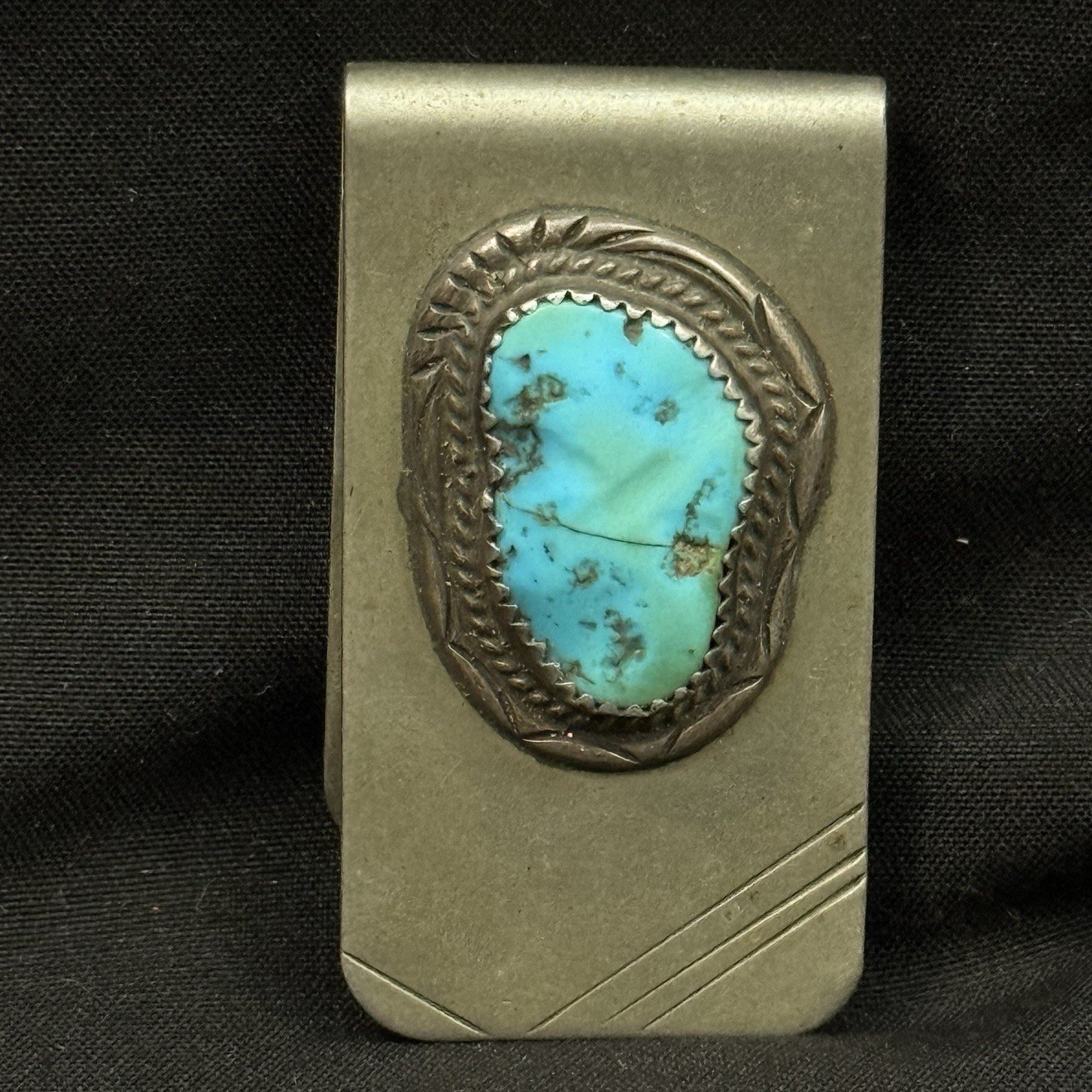 Vintage Navajo Sterling Silver & Turquoise Money Clip