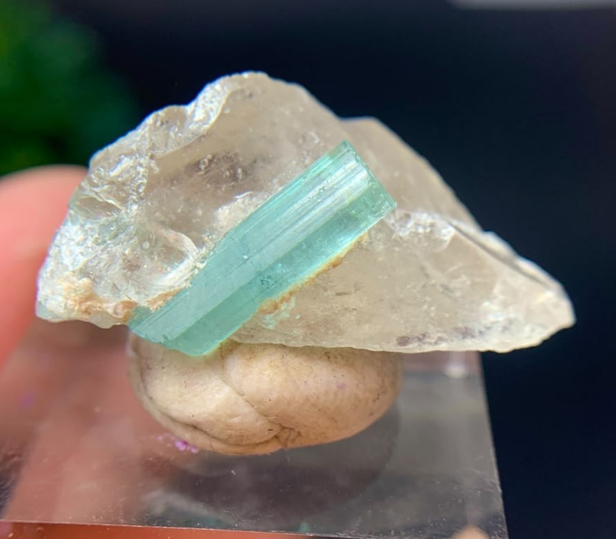 36Ct | Rare Natural Lagoon Color Tourmaline Crystal with Quartz From Afghanistan