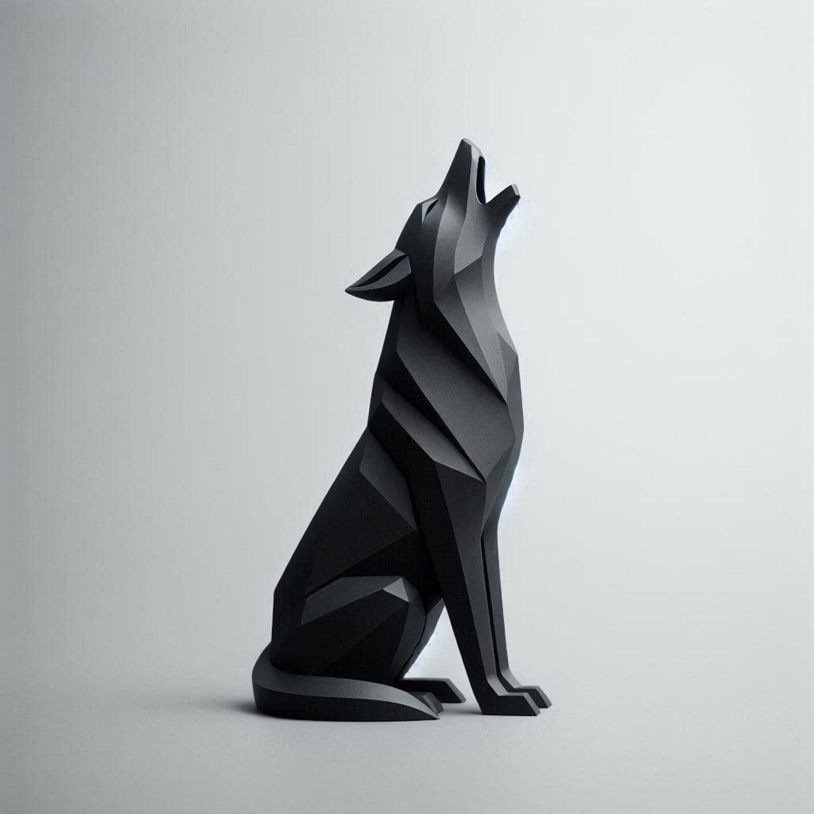 3D Printed Howling Wolf Sculpture, Minimalist Geometric Animal Figurine