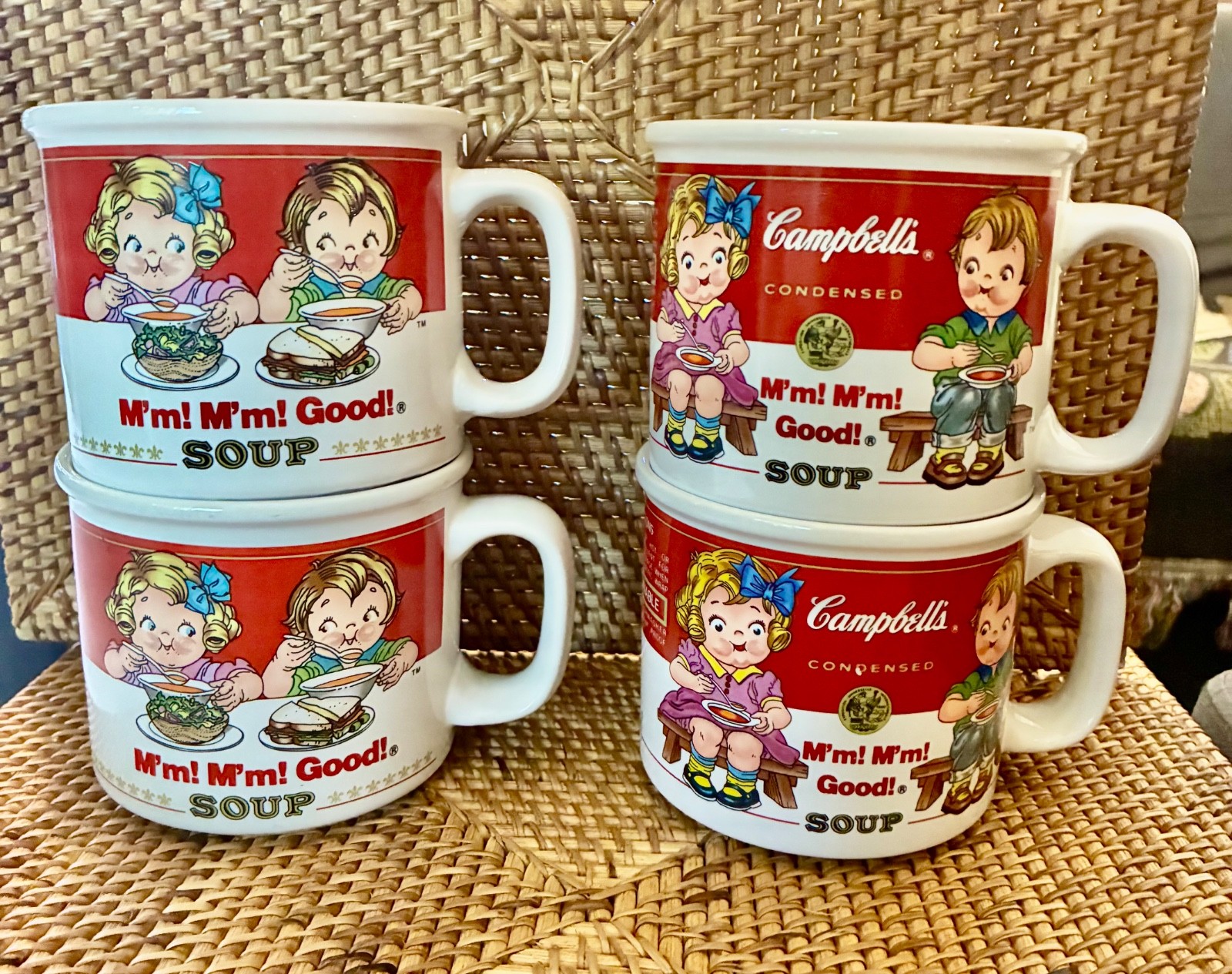 (4) Vintage Campbell Soup Company Soup Ceramic Mugs Cups Bowls