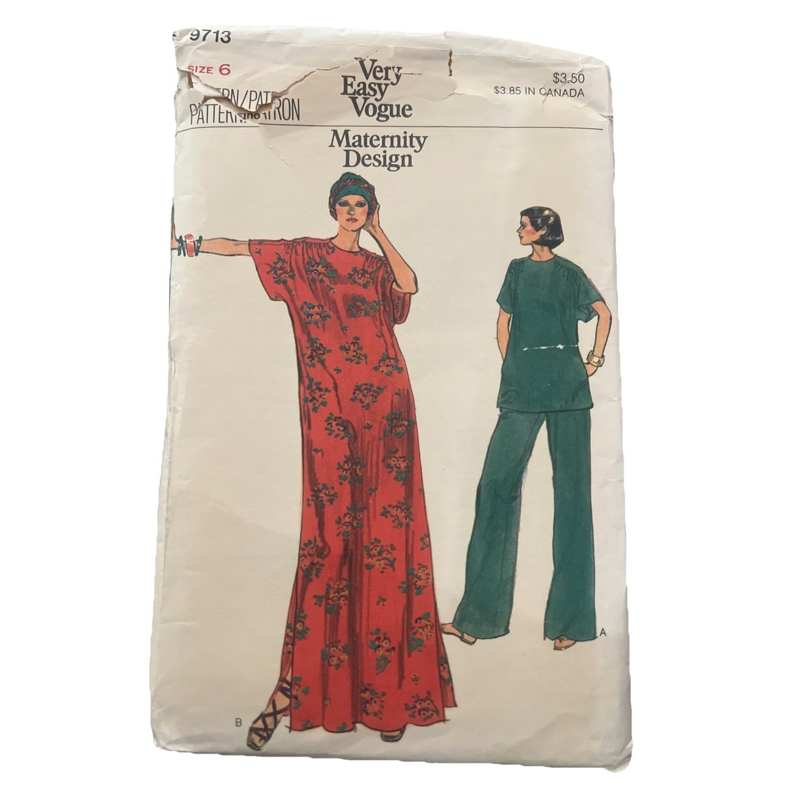 Vogue Very Easy 9713 Maternity Dress Tunic Pants Sewing Pattern Vintage Original