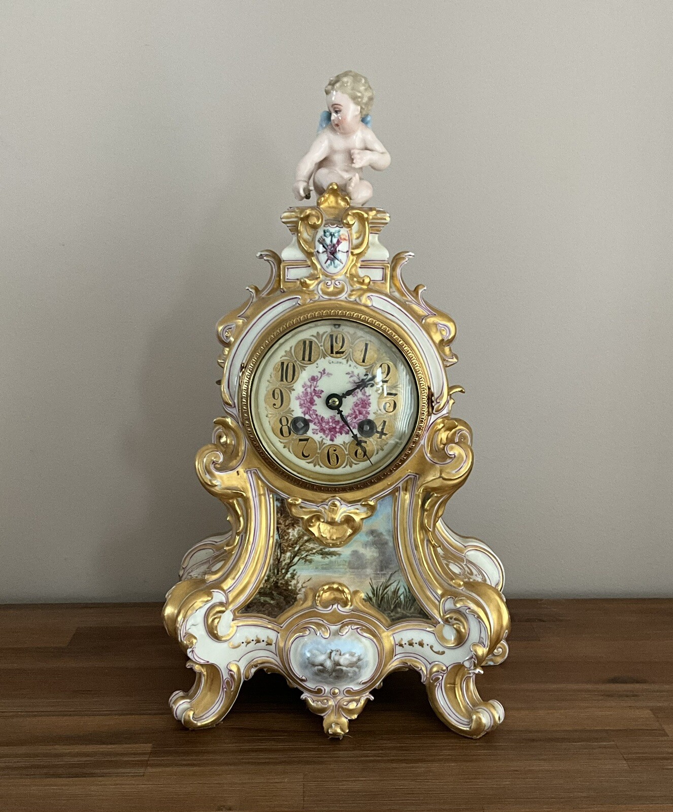 ANTIQUE FRENCH VION & BAURY PORCELAIN CLOCK JE CALDWELL PHILADELPHIA MOVEMENT