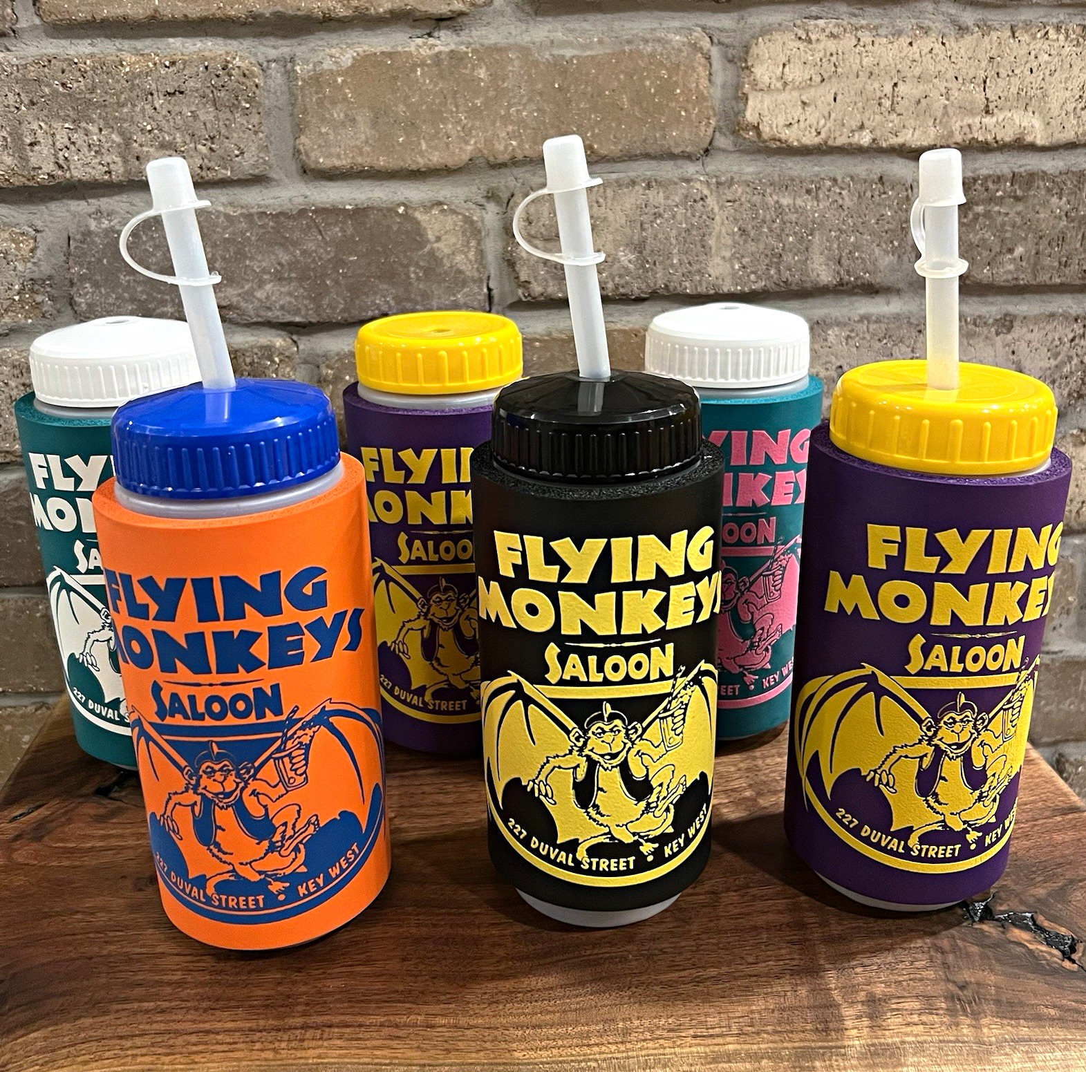 Lot Of 6 Vintage Flying Monkeys Saloon Cups Key West Sport Bottle Retro Duval St