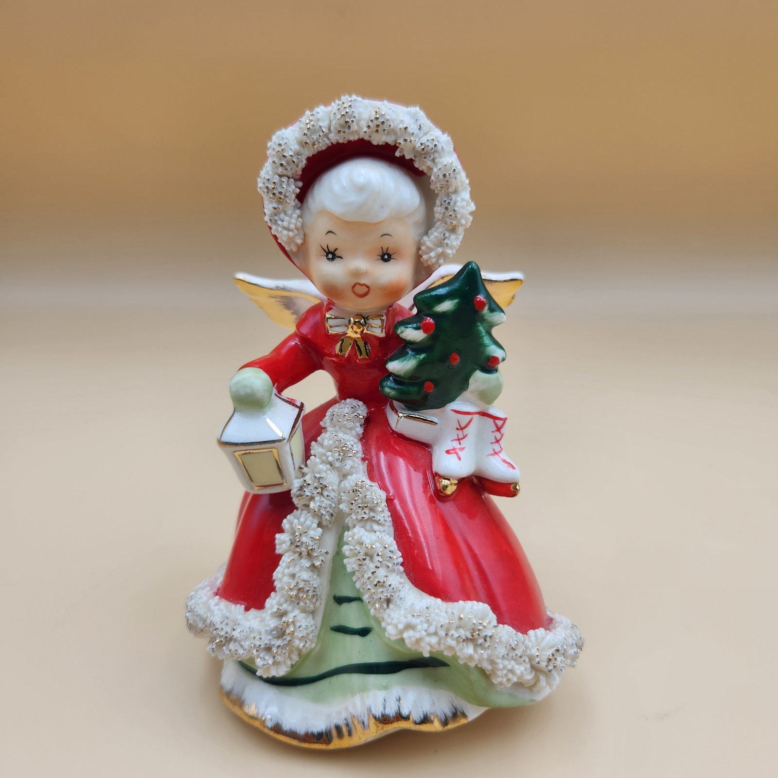 Napco VTG 1950\'s Christmas Shopper Girl Angel Tree Skates Spaghetti Trim 1CX2425