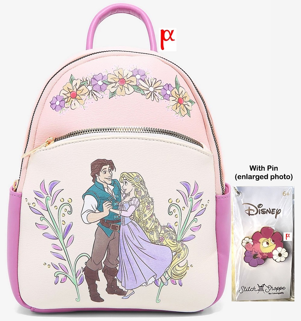 Disney Tangled Rapunzel & Flynn Floral Mini Backpack & Loungefly Pascal Pin LE